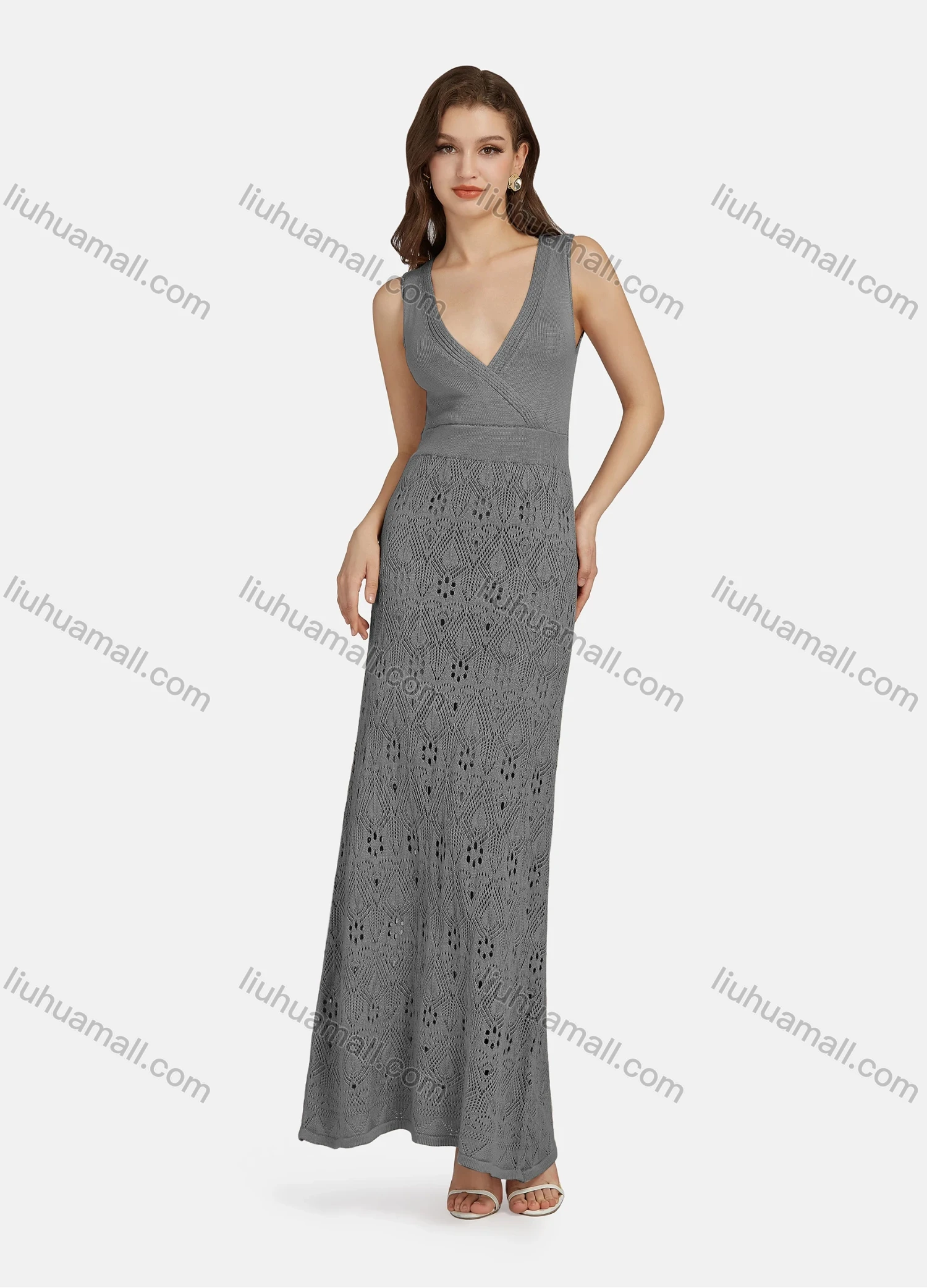 Wholesale Women's Sexy Deep V Neck Sleeveless High Waist Mesh Tank Dress WA0047# - Liuhuamall