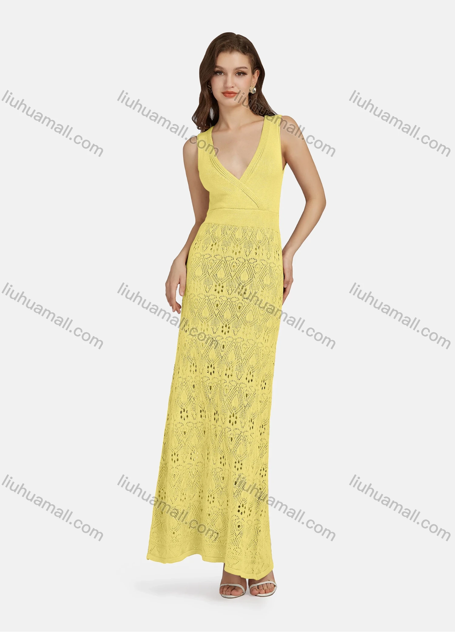 Wholesale Women's Sexy Deep V Neck Sleeveless High Waist Mesh Tank Dress WA0047# - Liuhuamall