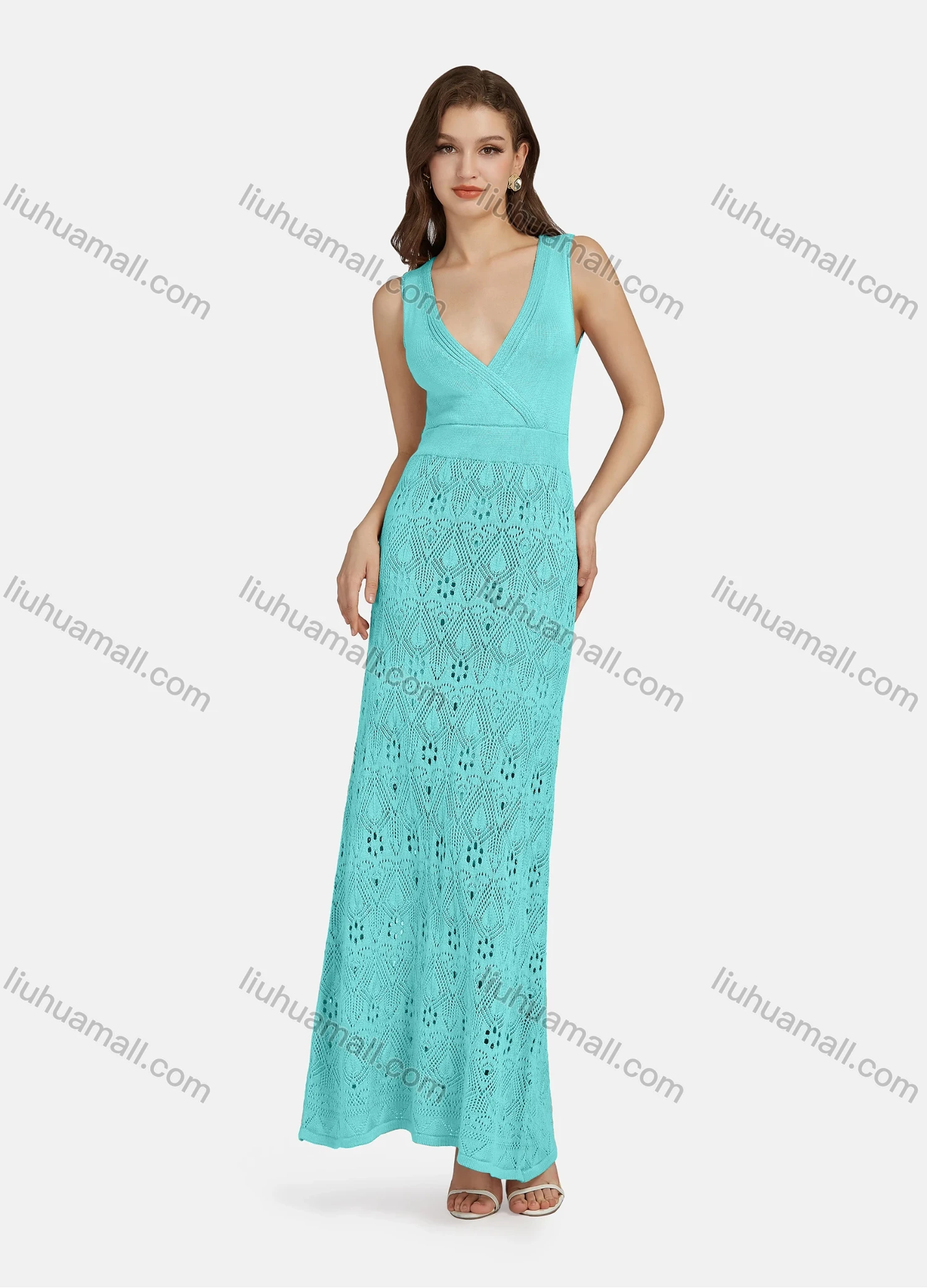 Wholesale Women's Sexy Deep V Neck Sleeveless High Waist Mesh Tank Dress WA0047# - Liuhuamall