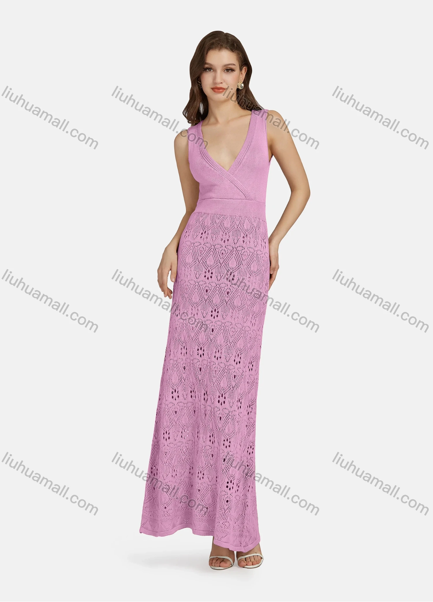 Wholesale Women's Sexy Deep V Neck Sleeveless High Waist Mesh Tank Dress WA0047# - Liuhuamall