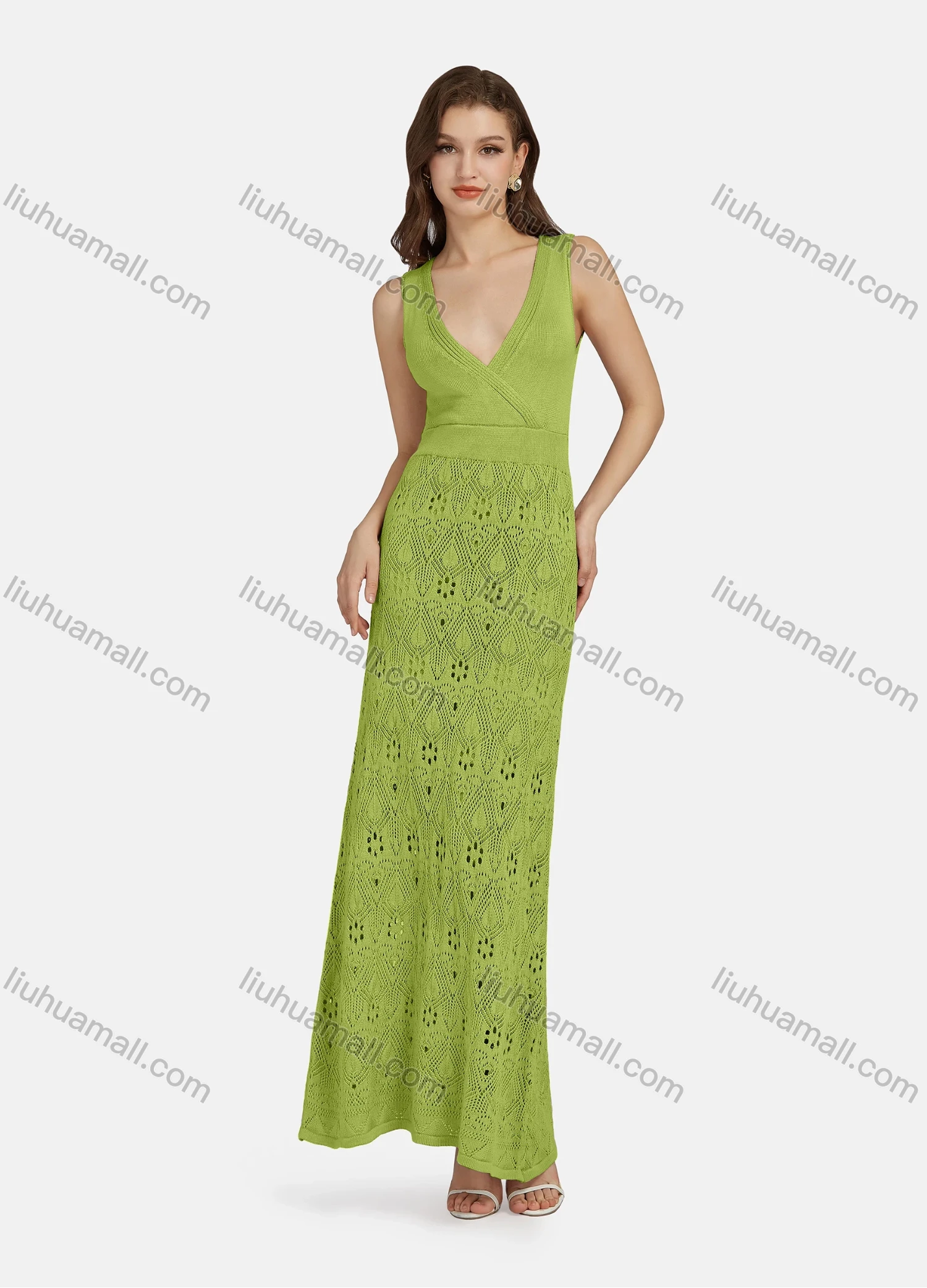 Wholesale Women's Sexy Deep V Neck Sleeveless High Waist Mesh Tank Dress WA0047# - Liuhuamall