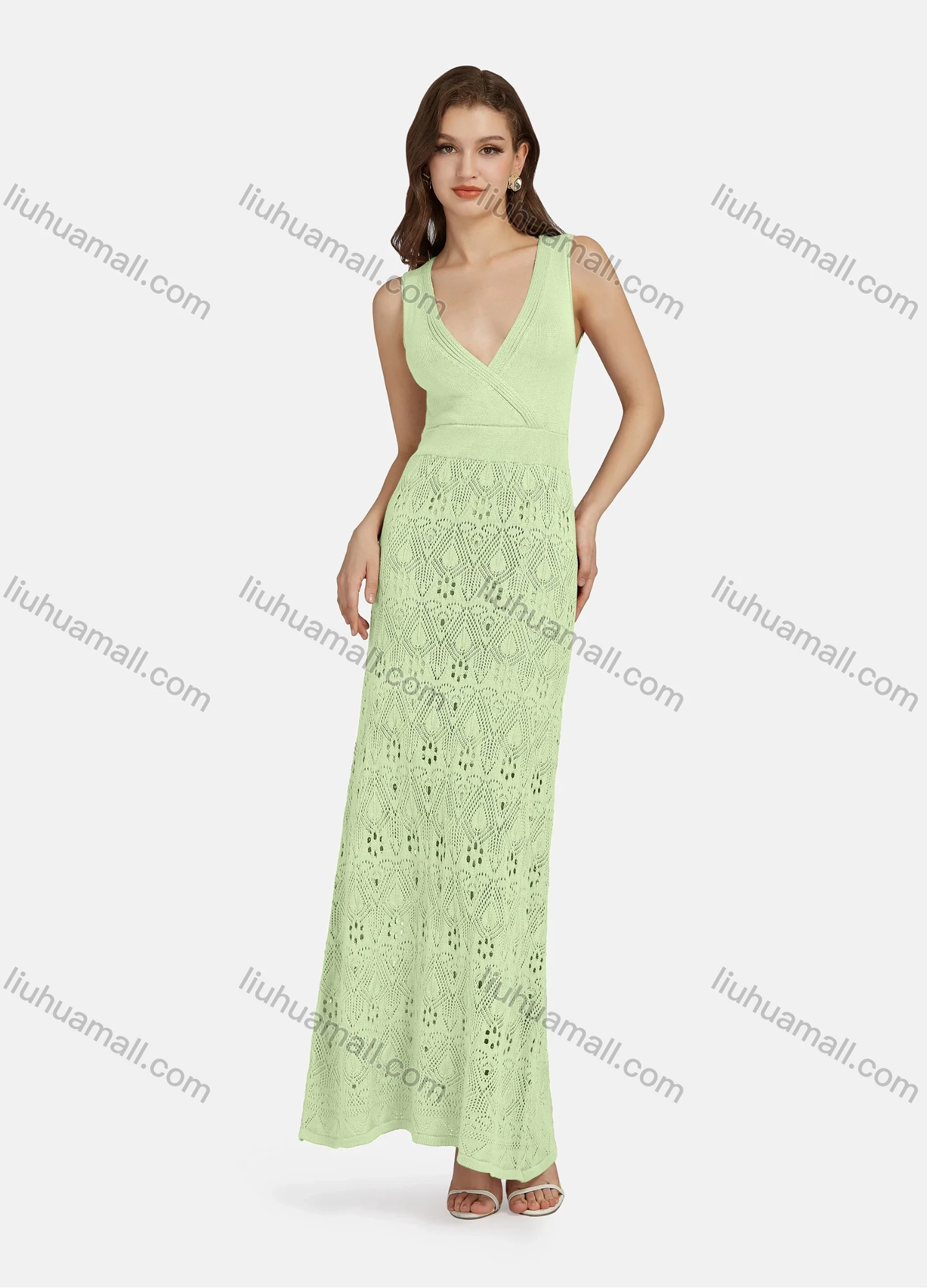 Wholesale Women's Sexy Deep V Neck Sleeveless High Waist Mesh Tank Dress WA0047# - Liuhuamall