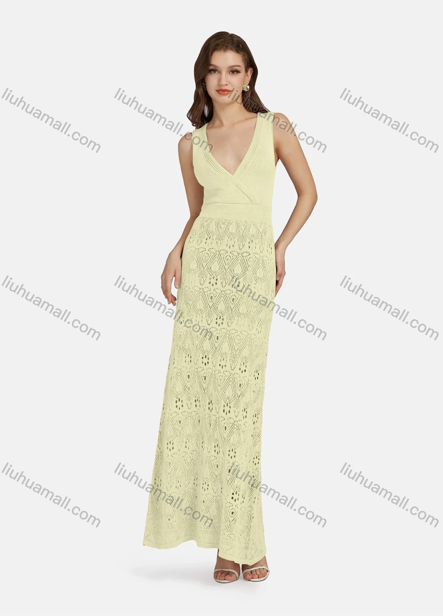 Wholesale Women's Sexy Deep V Neck Sleeveless High Waist Mesh Tank Dress WA0047# - Liuhuamall