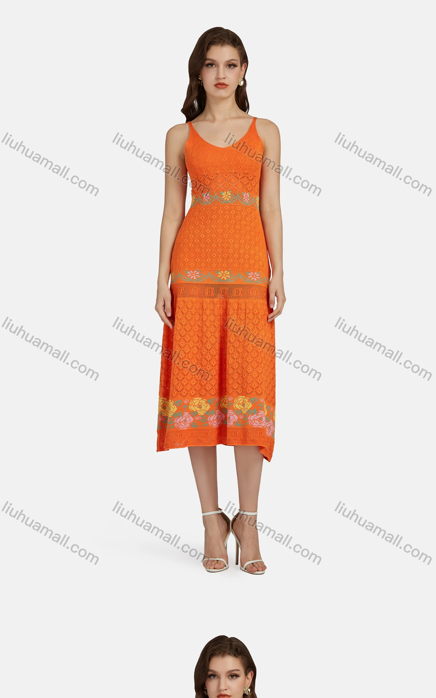 Wholesale Women's Casual Scoop Neck Sleeveless High Waist Floral Midi Cami Dress WP0055# - Liuhuamall