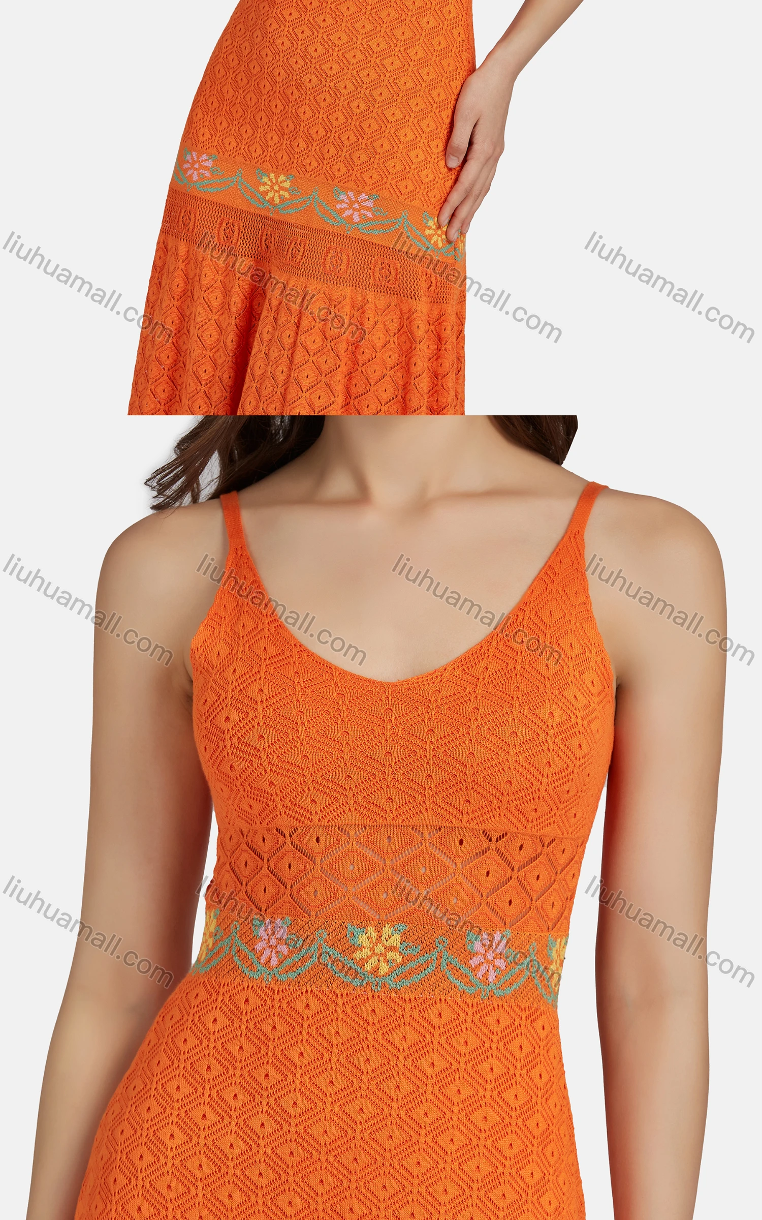 Wholesale Women's Casual Scoop Neck Sleeveless High Waist Floral Midi Cami Dress WP0055# - Liuhuamall