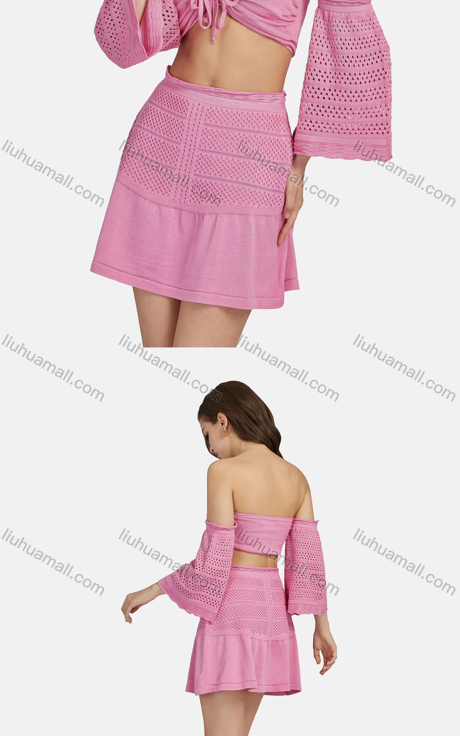 Wholesale Women's Sexy Lace Up Half Sleeve Chest Top 2-piece Set AF0044# - Liuhuamall