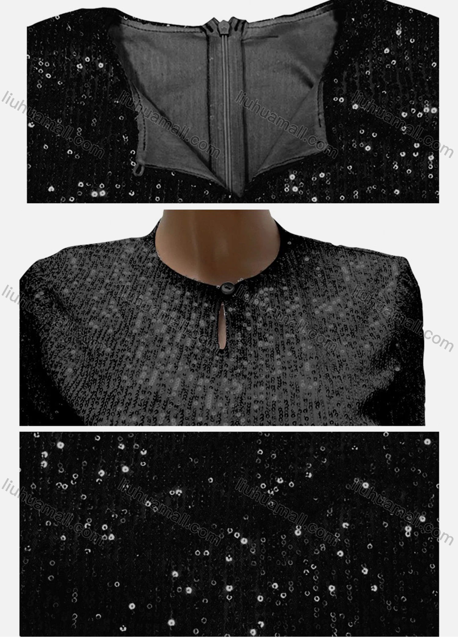 Wholesale Women's Fashion Sequin Keyhole Round Neck Cut out Long Sleeve High Waist Cocktail Rompers - Liuhuamall