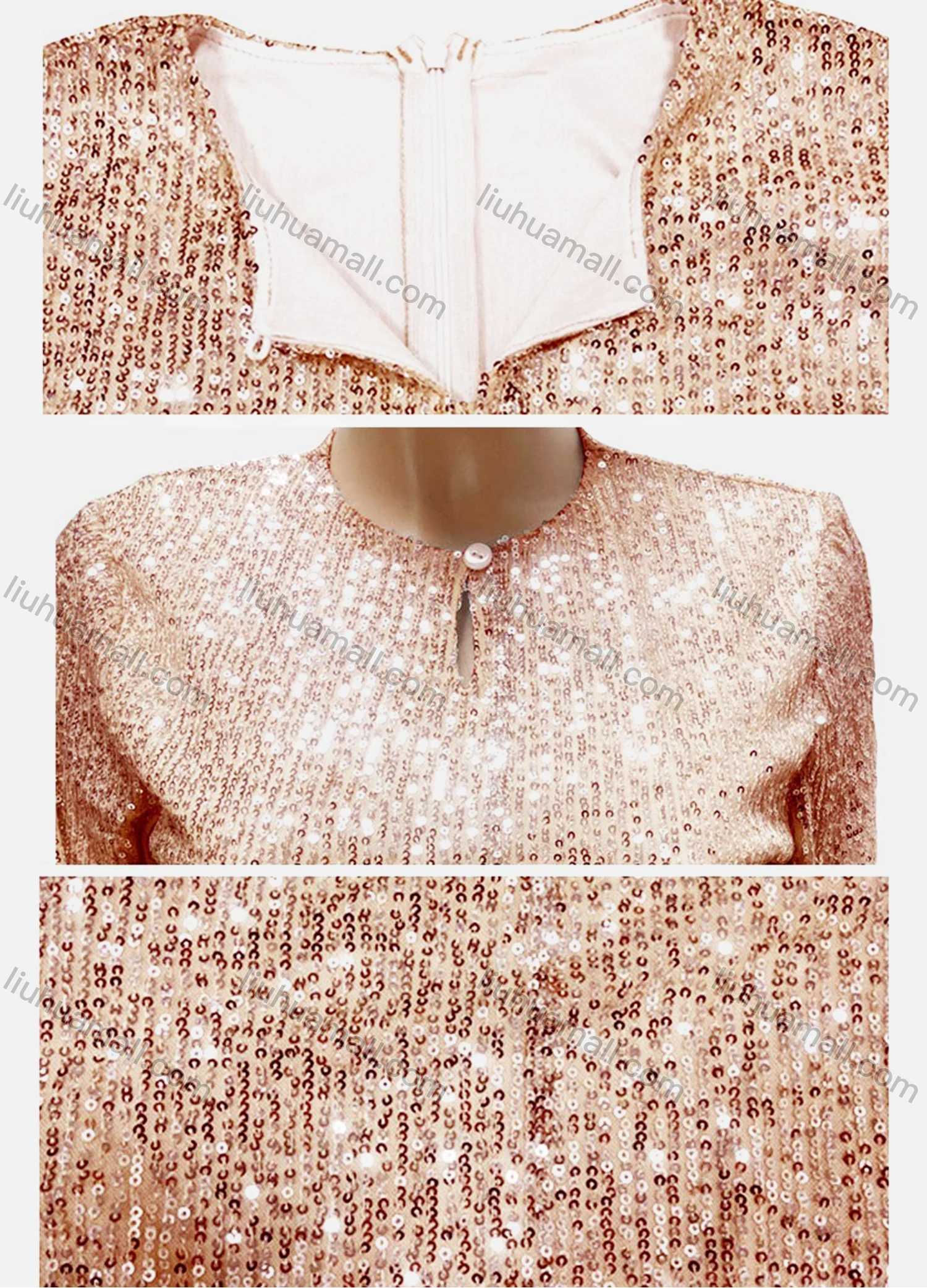 Wholesale Women's Fashion Sequin Keyhole Round Neck Cut out Long Sleeve High Waist Cocktail Rompers - Liuhuamall