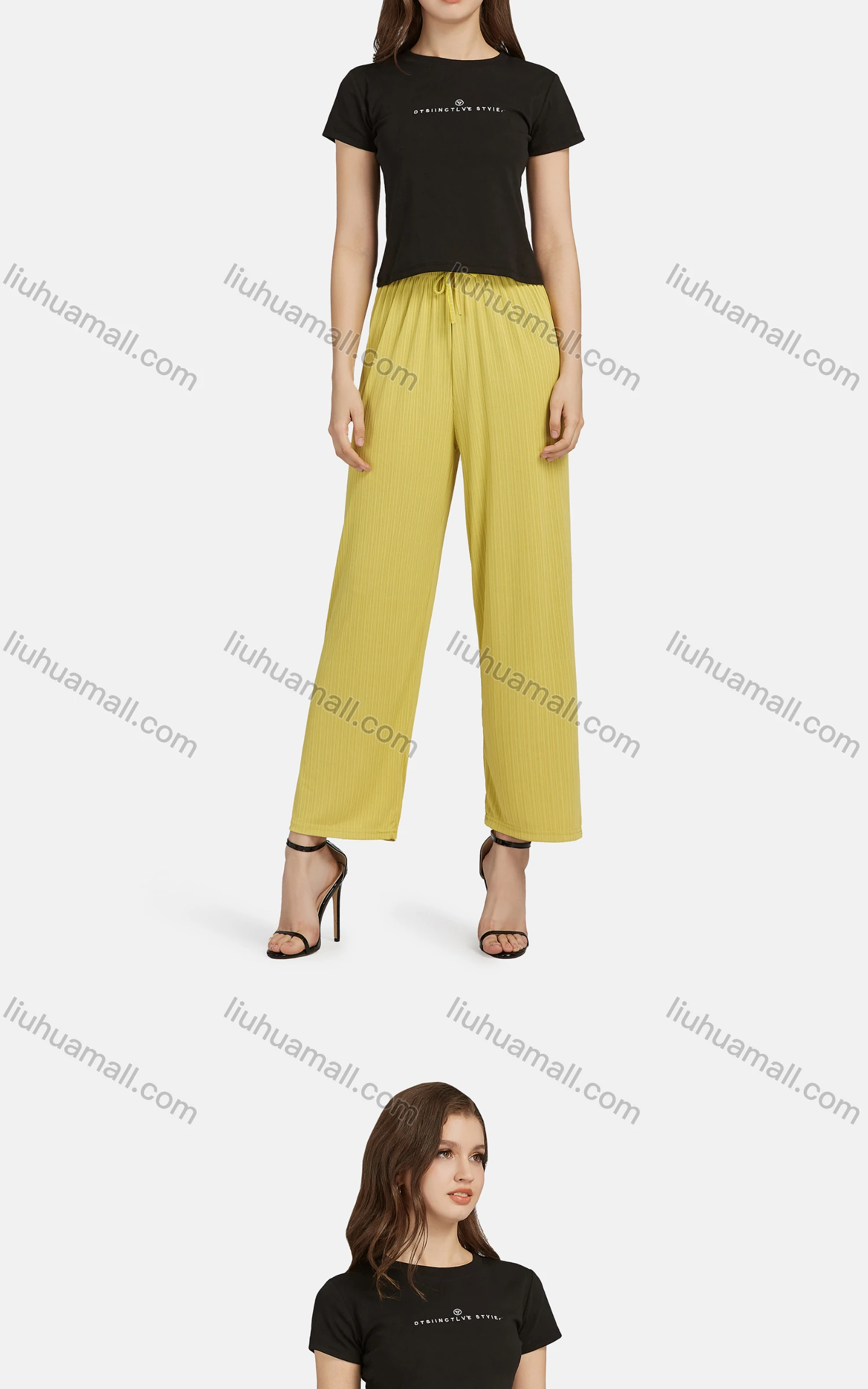 Wholesale Women's Casual High Waist Drawstring Rib-Knit Plain Wide Leg Pants 2017# - Liuhuamall