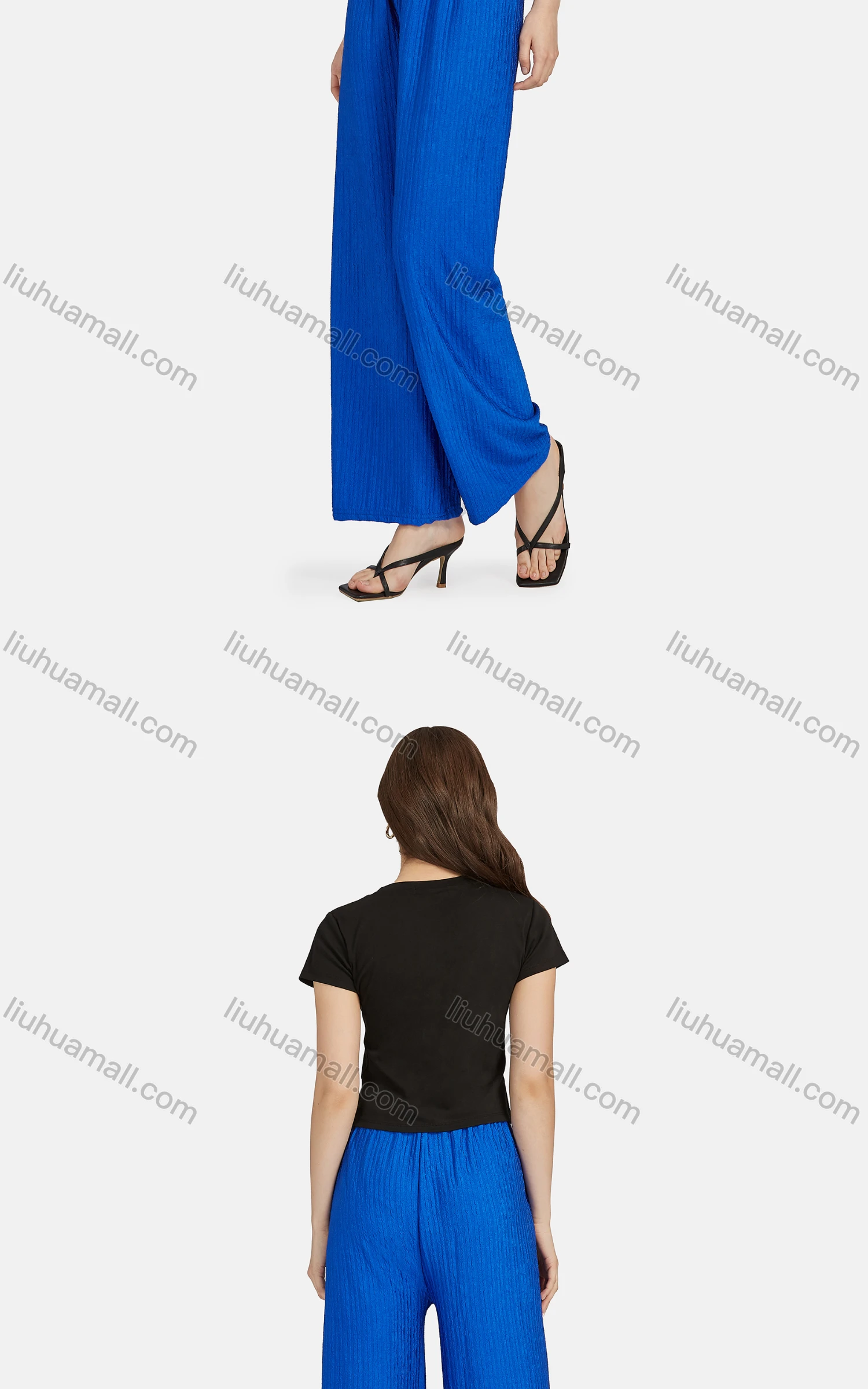 Wholesale Women's Casual High Waist Drawstring Rib-Knit Plain Wide Leg Pants 2018# - Liuhuamall