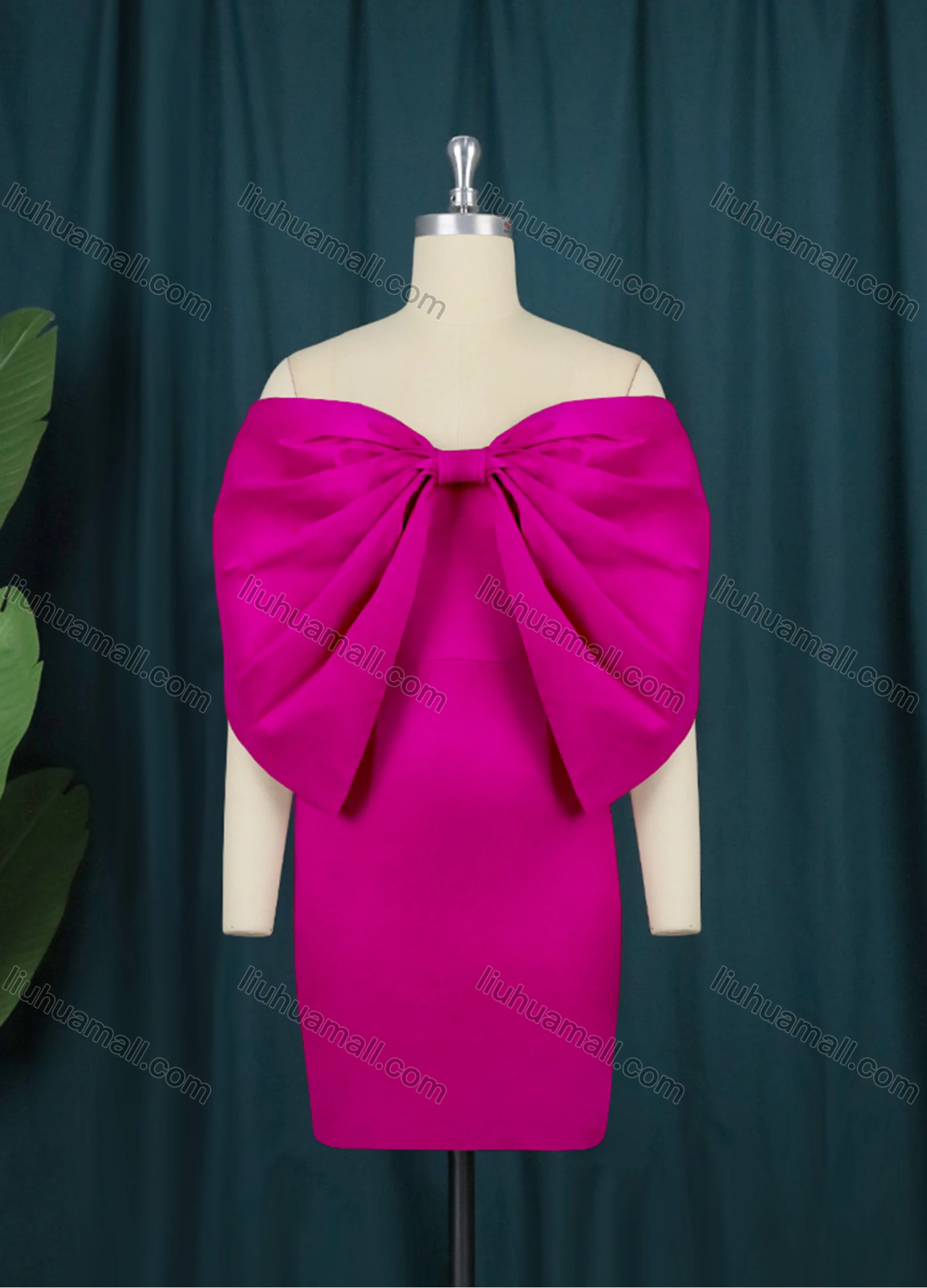 Wholesale Women's Plain Strapless Bow Knot Zip Back Bodycon Cocktail Short Dress - Liuhuamall