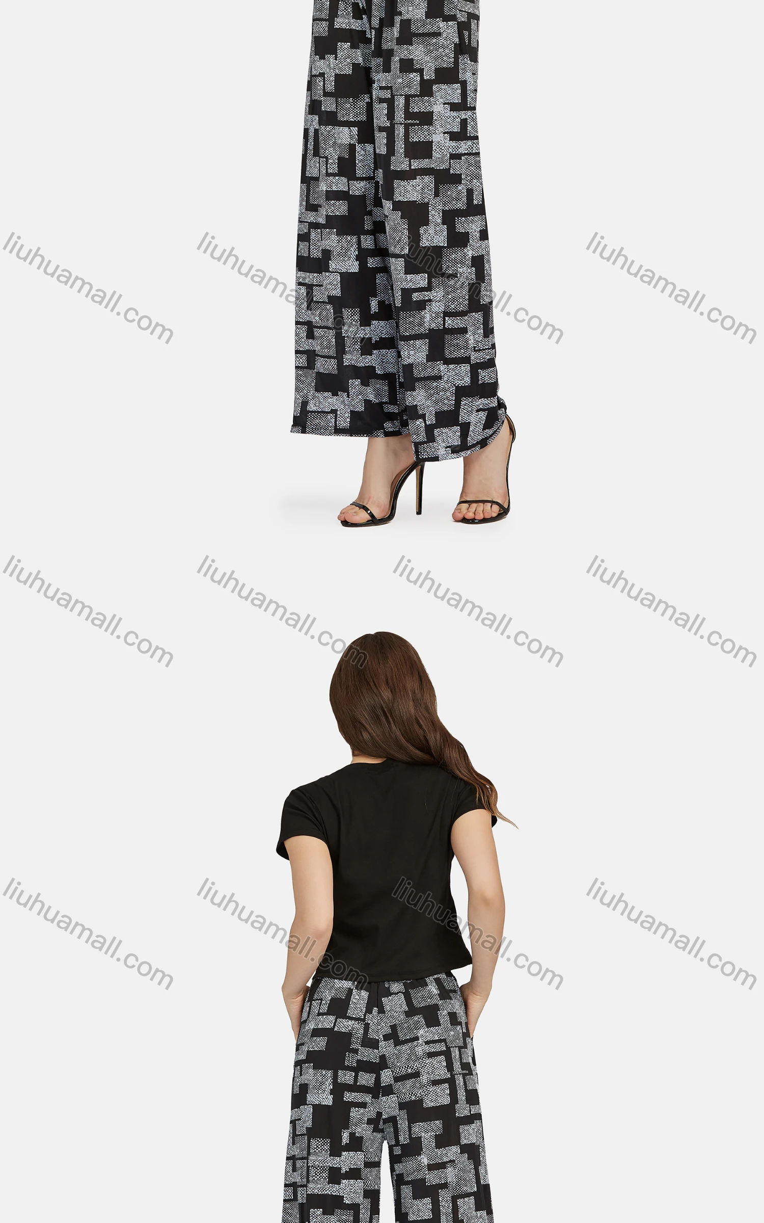 Wholesale Women's Casual High Waist Drawstring Rib-Knit Geo Wide Leg Pants 2016# - Liuhuamall