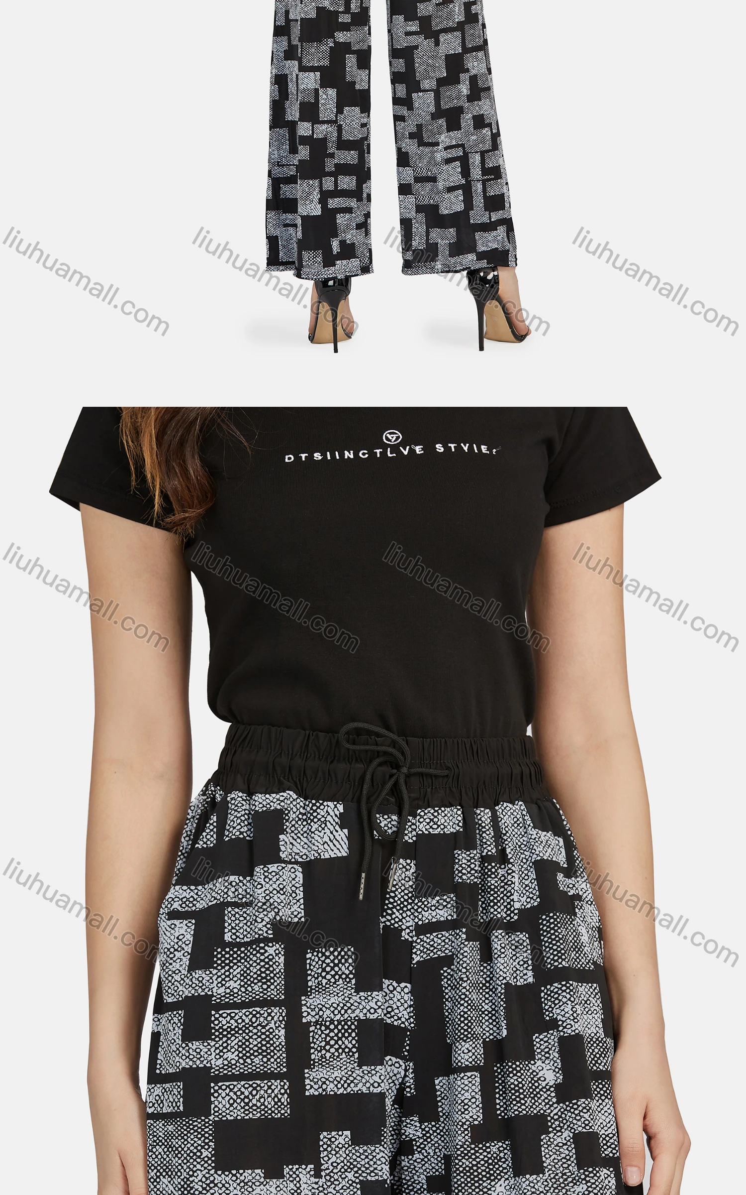 Wholesale Women's Casual High Waist Drawstring Rib-Knit Geo Wide Leg Pants 2016# - Liuhuamall