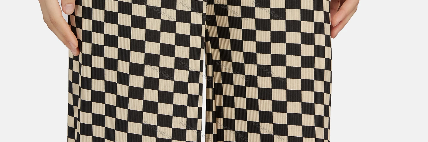 Wholesale Women's Casual High Waist Drawstring Checkerboard Wide Leg Pants 2201# - Liuhuamall