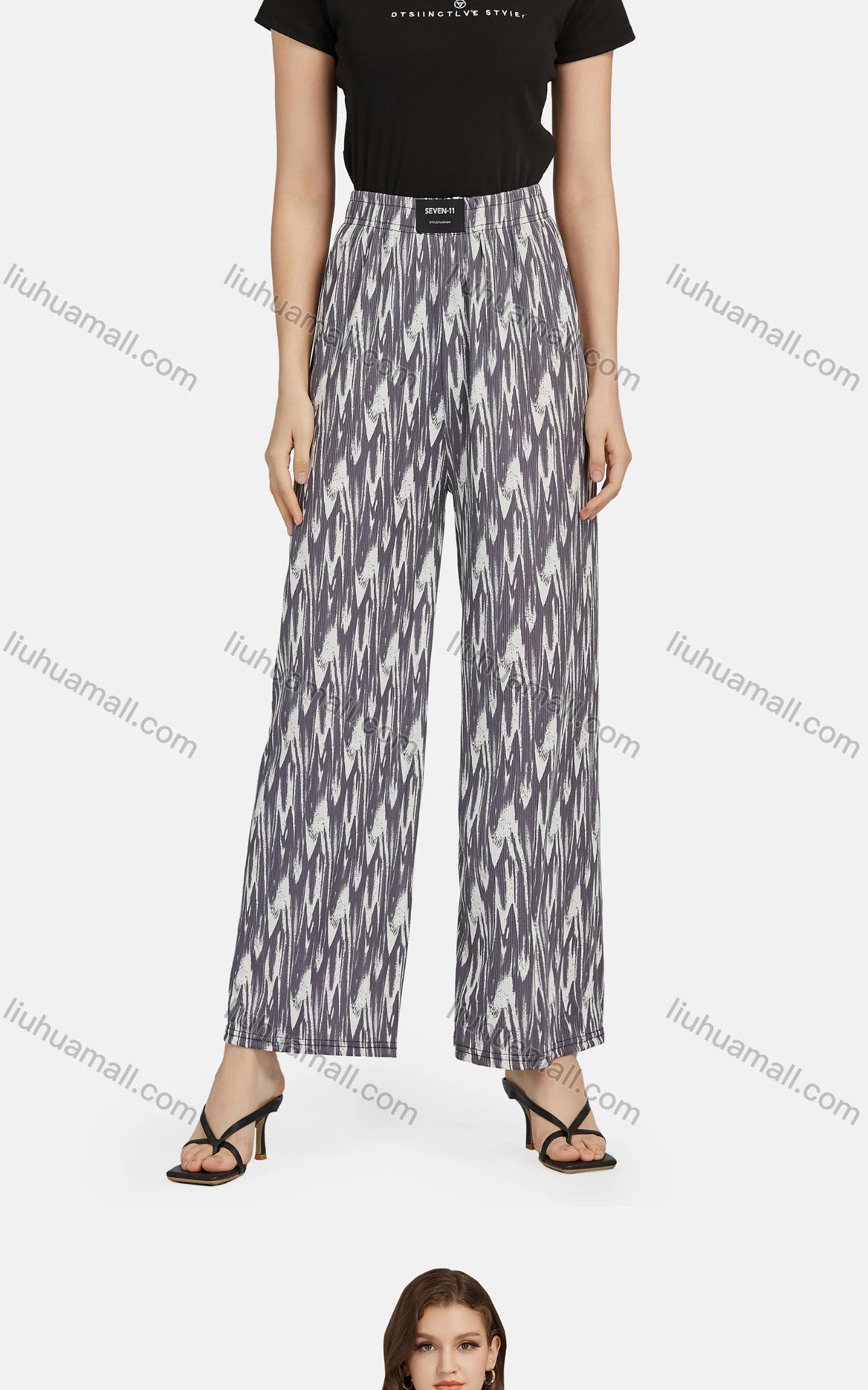 Wholesale Women's Casual High Waist Drawstring Allover Print Wide Leg Pants 2015# - Liuhuamall