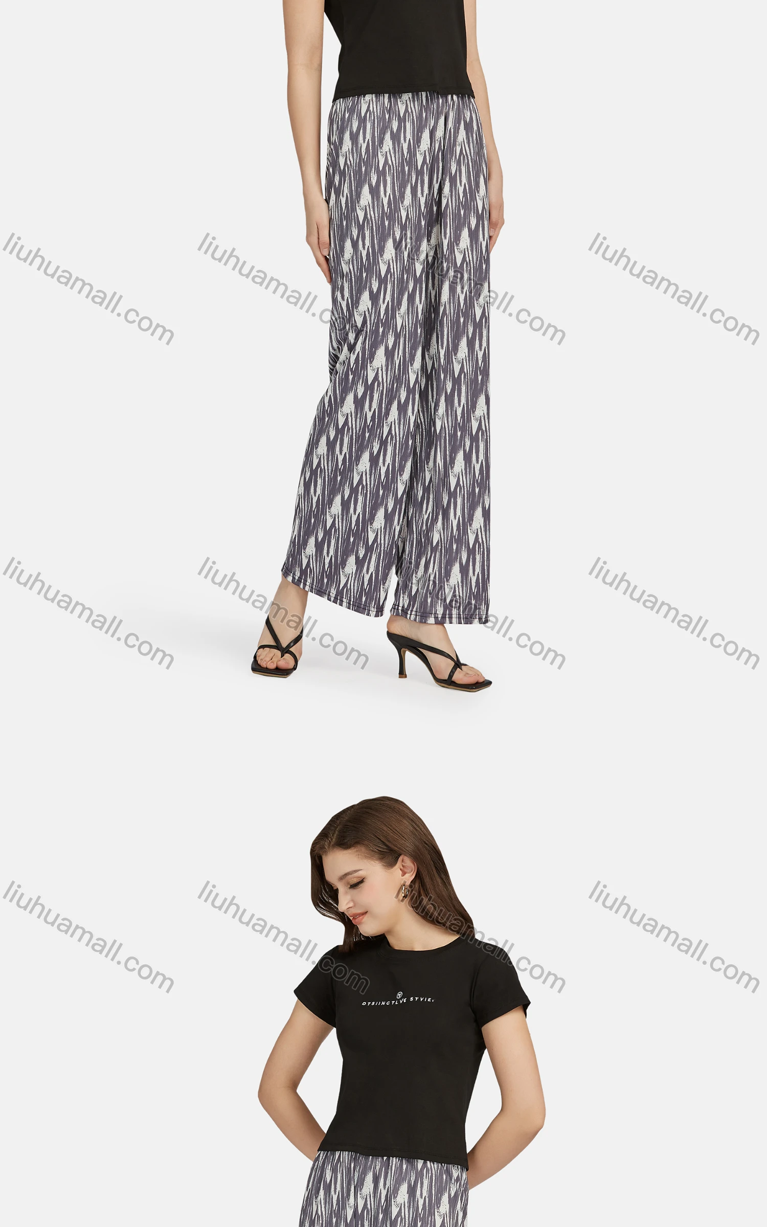 Wholesale Women's Casual High Waist Drawstring Allover Print Wide Leg Pants 2015# - Liuhuamall