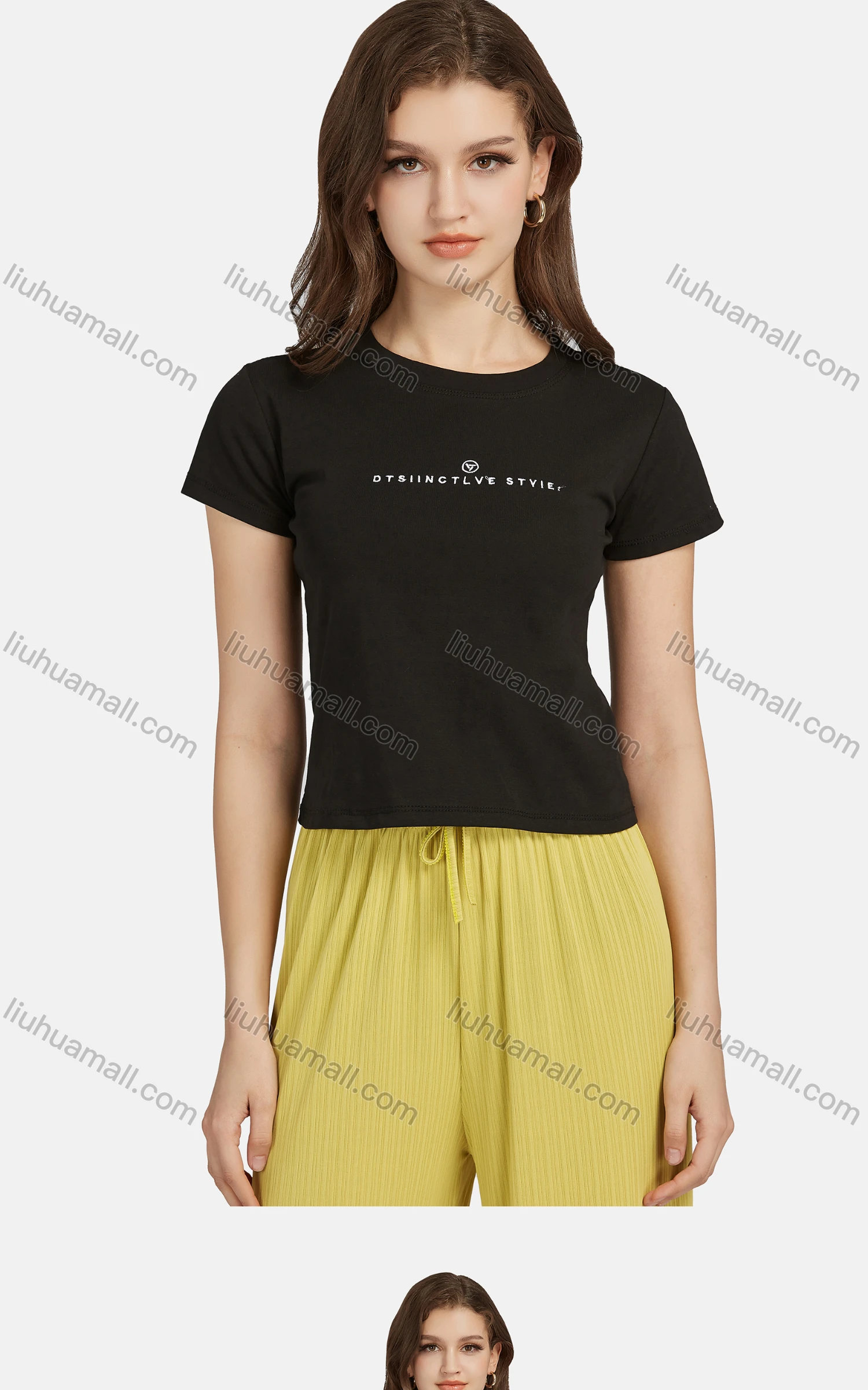 Wholesale Women's Casual Letter Crew Neck Short Sleeve Slim Fit T-shirt - Liuhuamall