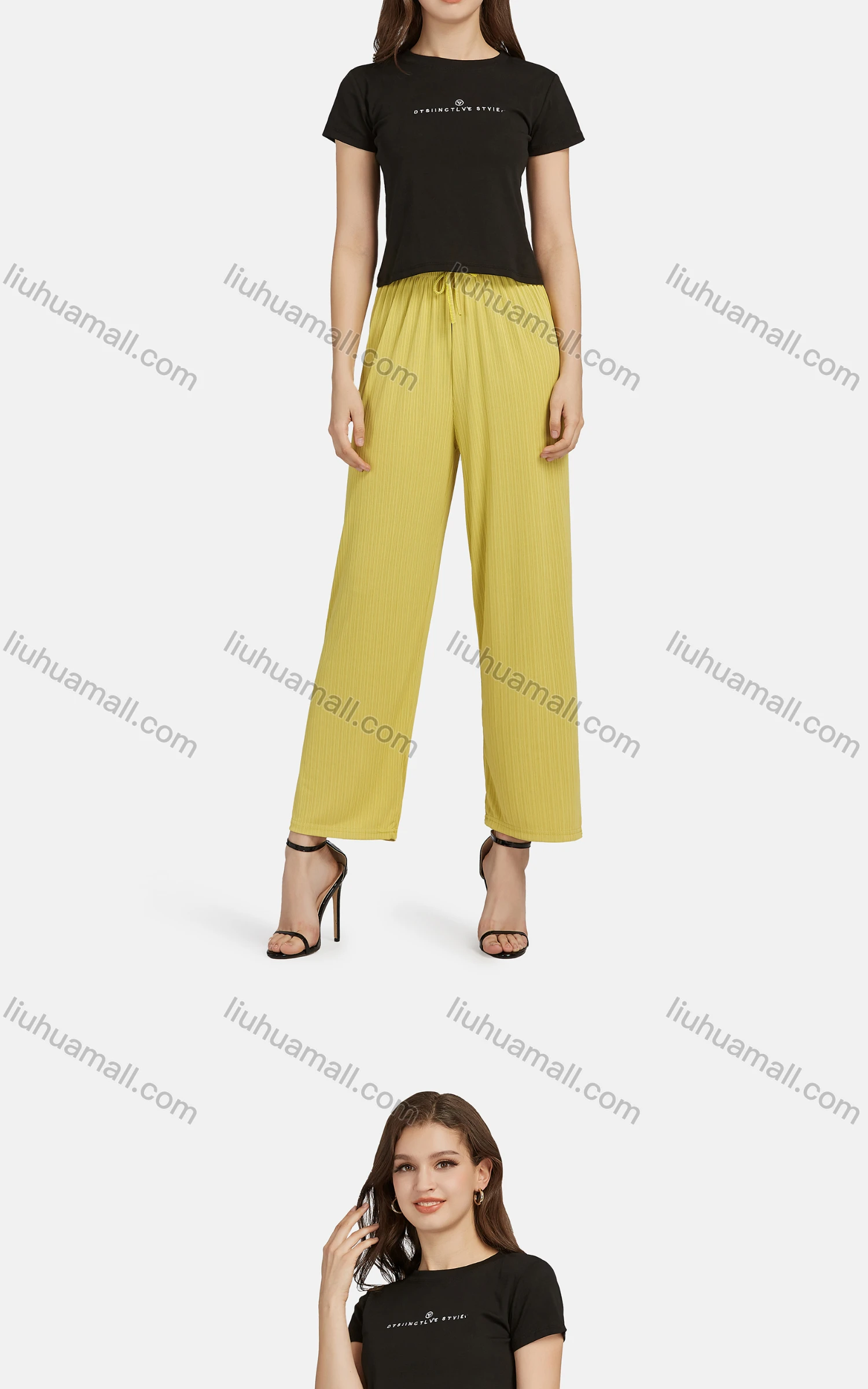 Wholesale Women's Casual Letter Crew Neck Short Sleeve Slim Fit T-shirt - Liuhuamall