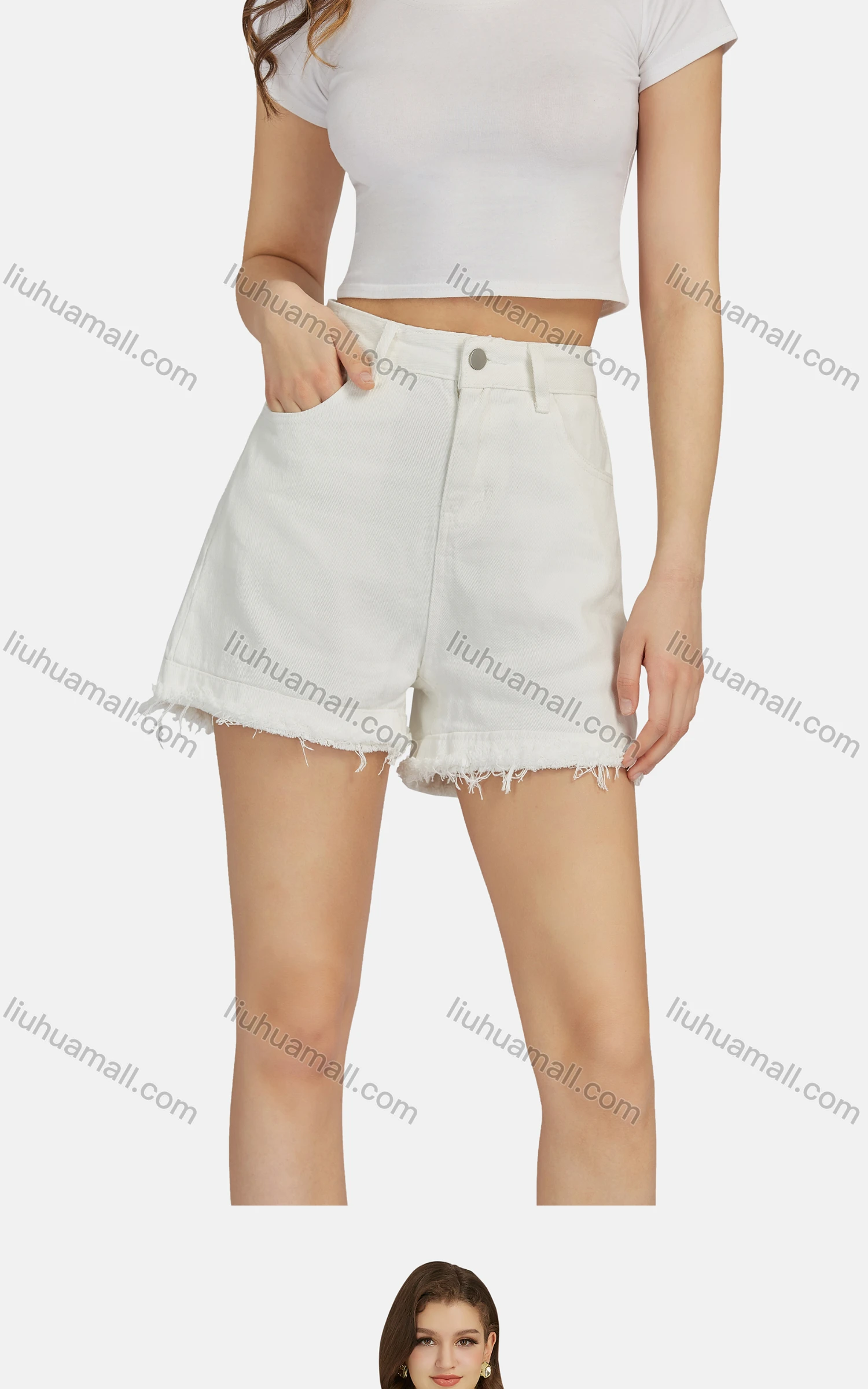 Wholesale Women's Casual Slant Pockets Frayed Raw Hem 5'' Inseam Shorts DL-23101# - Liuhuamall