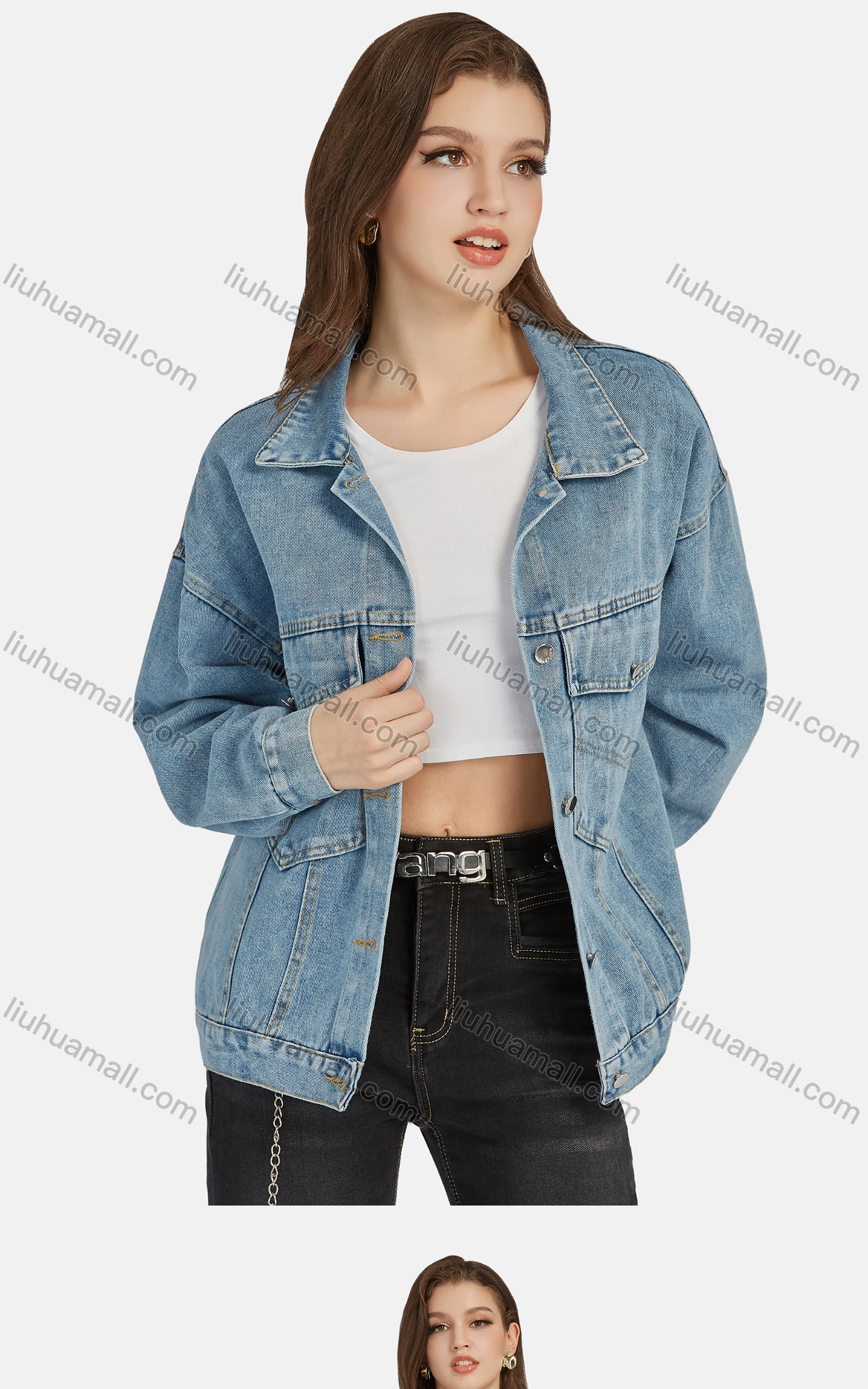 Wholesale Women's Casual Flap Pockets Button Down Lapel Denim Jacket G-F01# - Liuhuamall