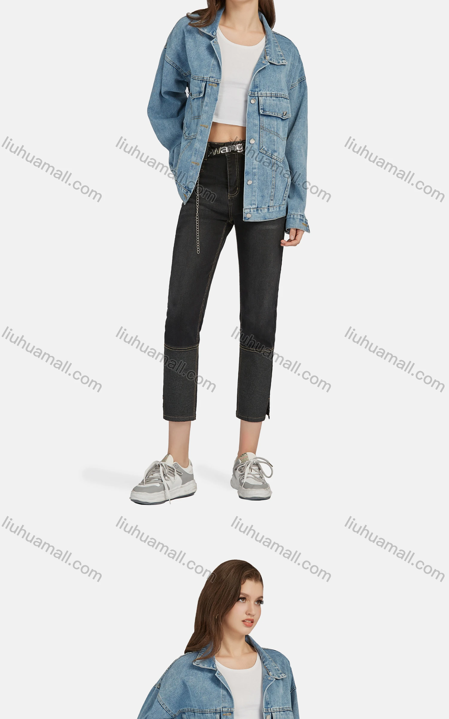 Wholesale Women's Casual Flap Pockets Button Down Lapel Denim Jacket G-F01# - Liuhuamall