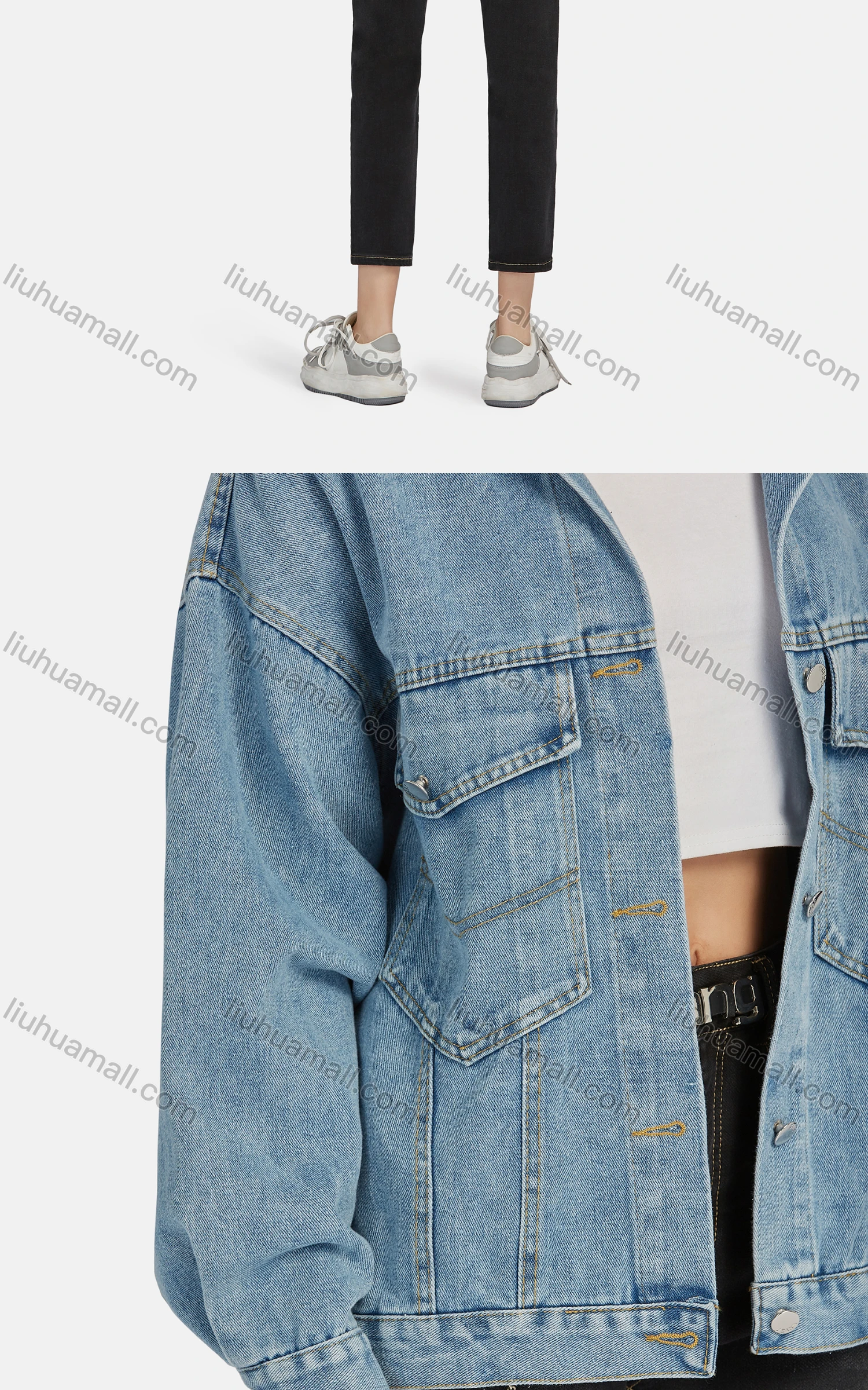 Wholesale Women's Casual Flap Pockets Button Down Lapel Denim Jacket G-F01# - Liuhuamall