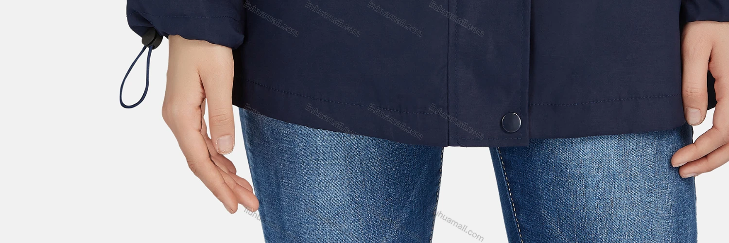 Wholesale Women's Casual Snap Buttons Stand Collar Drawstring Windbreaker Jacket M-E22# - Liuhuamall