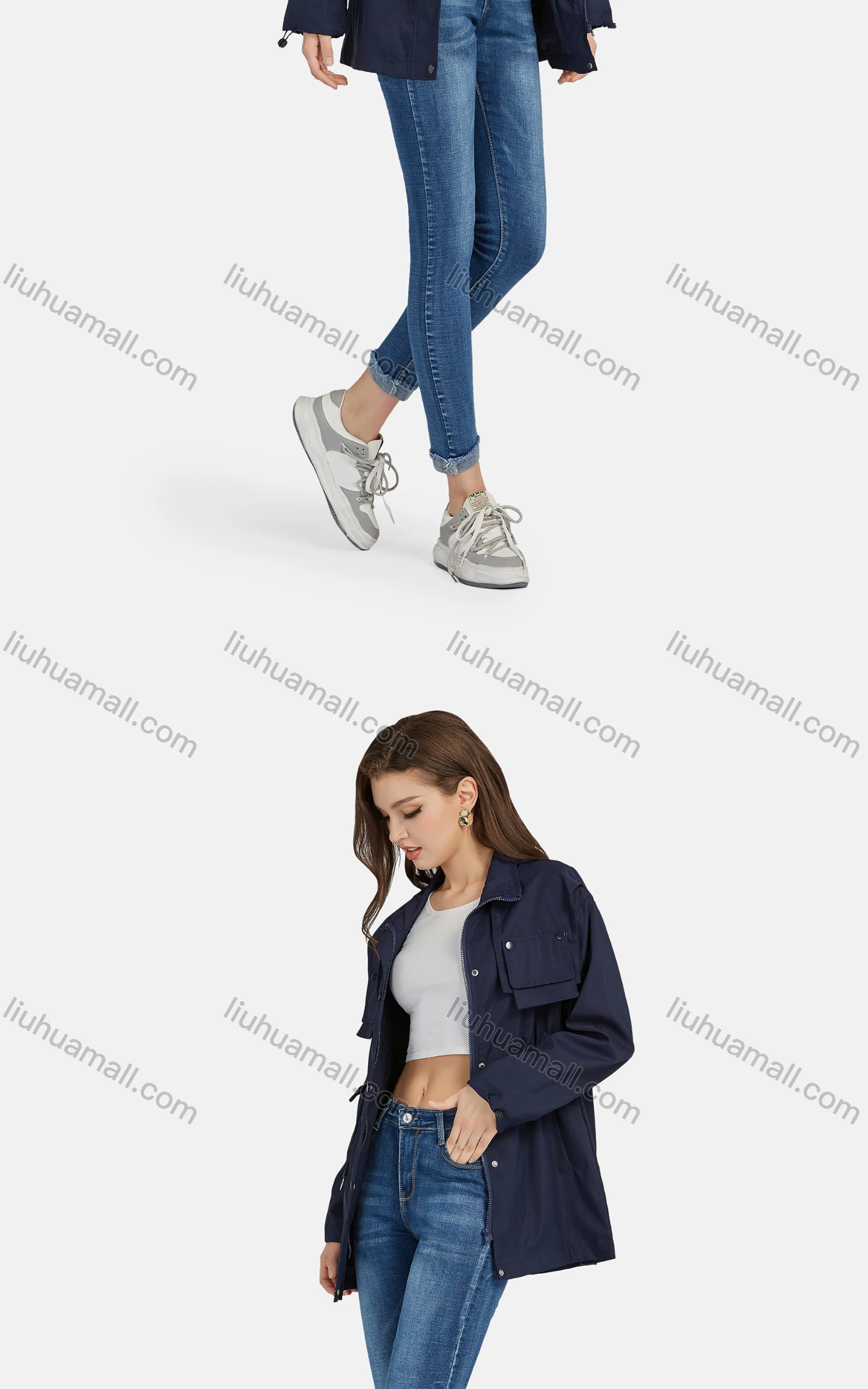 Wholesale Women's Casual Slant Pockets Wash Frayed Raw Hem Slim Fit Cropped Jeans 1688-2# - Liuhuamall