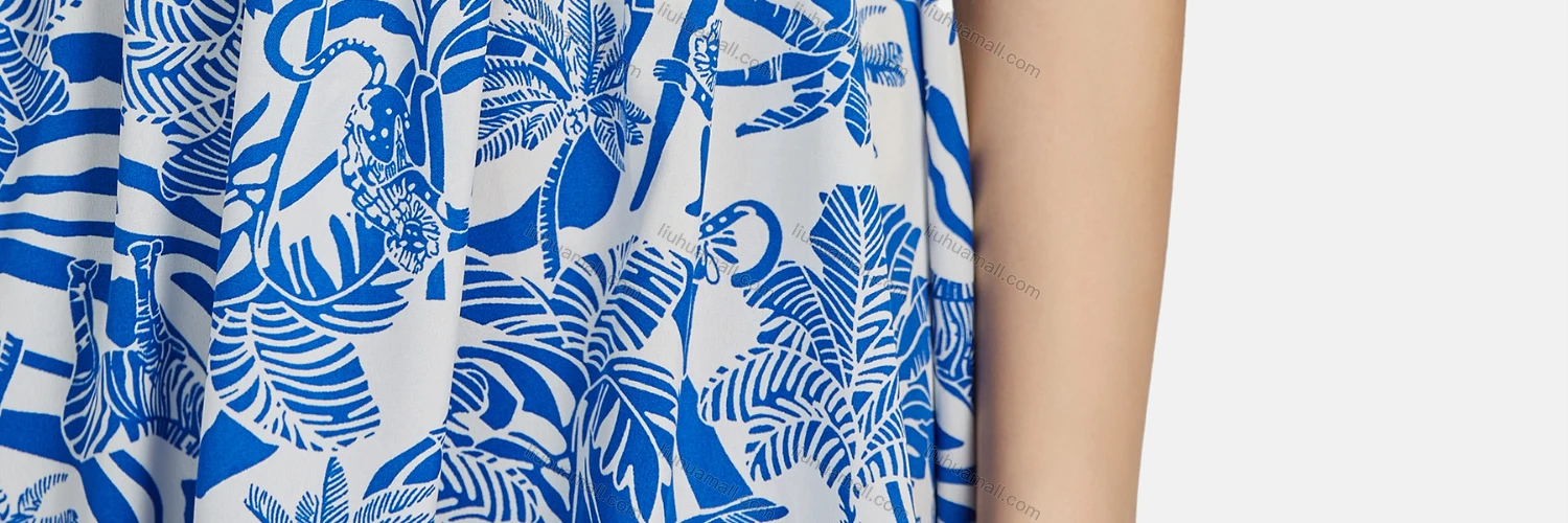 Wholesale Women's Casual Layered Sleeve Crew Neck Shirred Peplum Leaf Print Dress 10051# - Liuhuamall