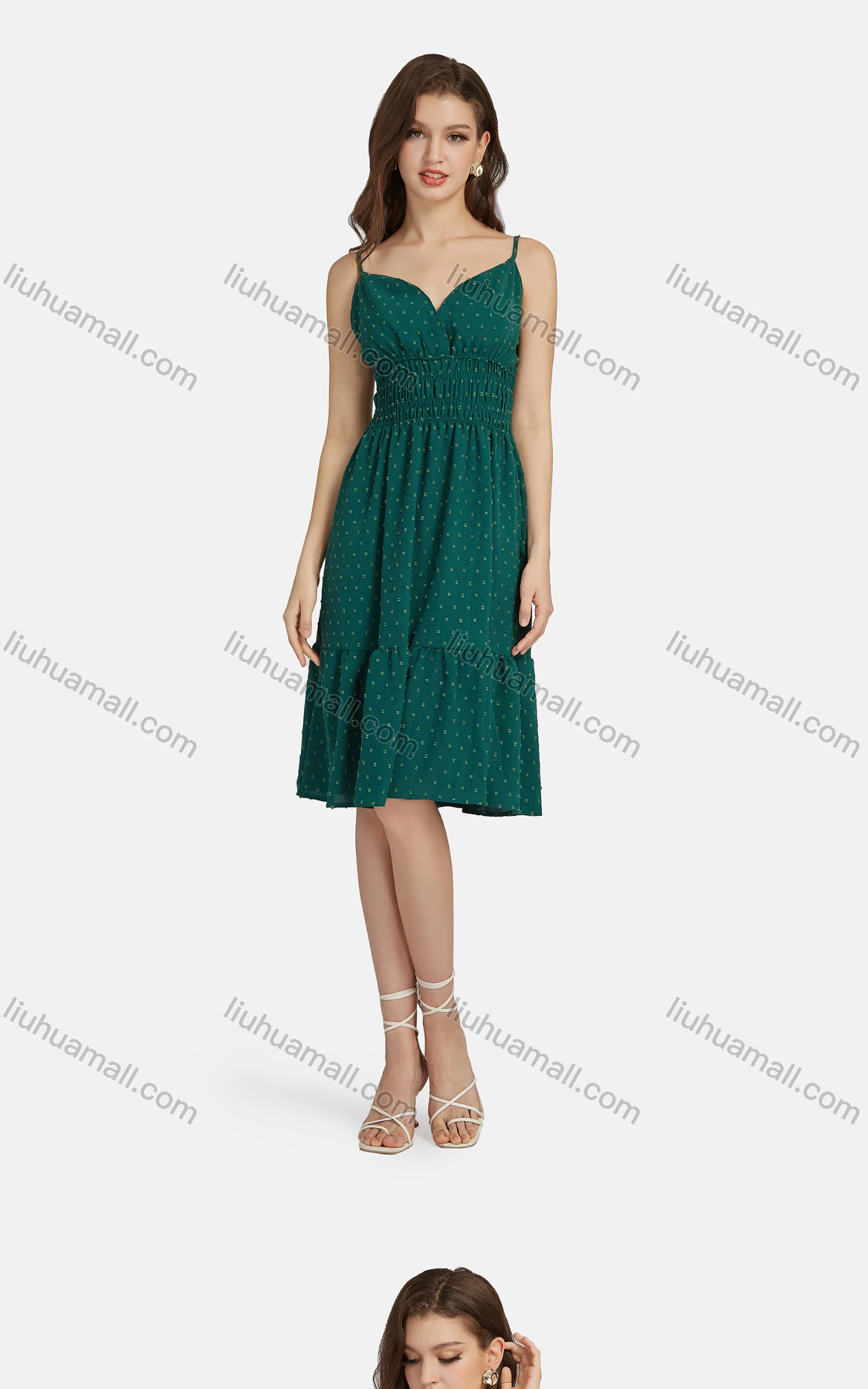 Wholesale Women's Casual Polka Dot Print Peplum Shirred Layered Hem Cami Dress 9029# - Liuhuamall