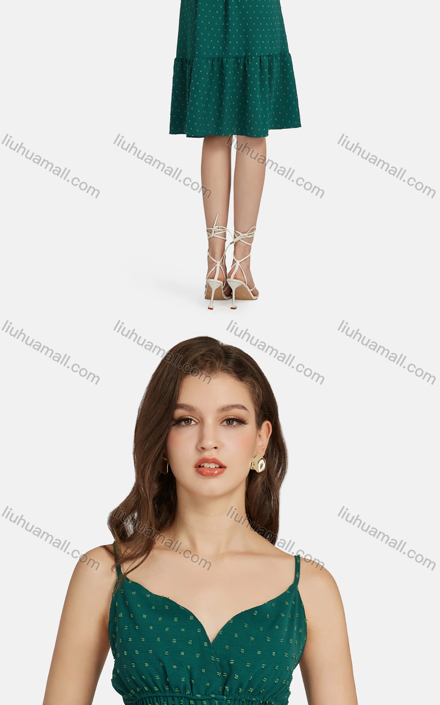 Wholesale Women's Casual Polka Dot Print Peplum Shirred Layered Hem Cami Dress 9029# - Liuhuamall