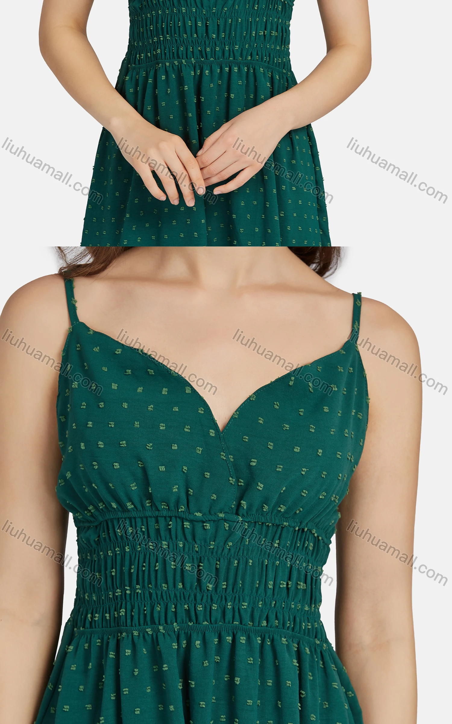 Wholesale Women's Casual Polka Dot Print Peplum Shirred Layered Hem Cami Dress 9029# - Liuhuamall