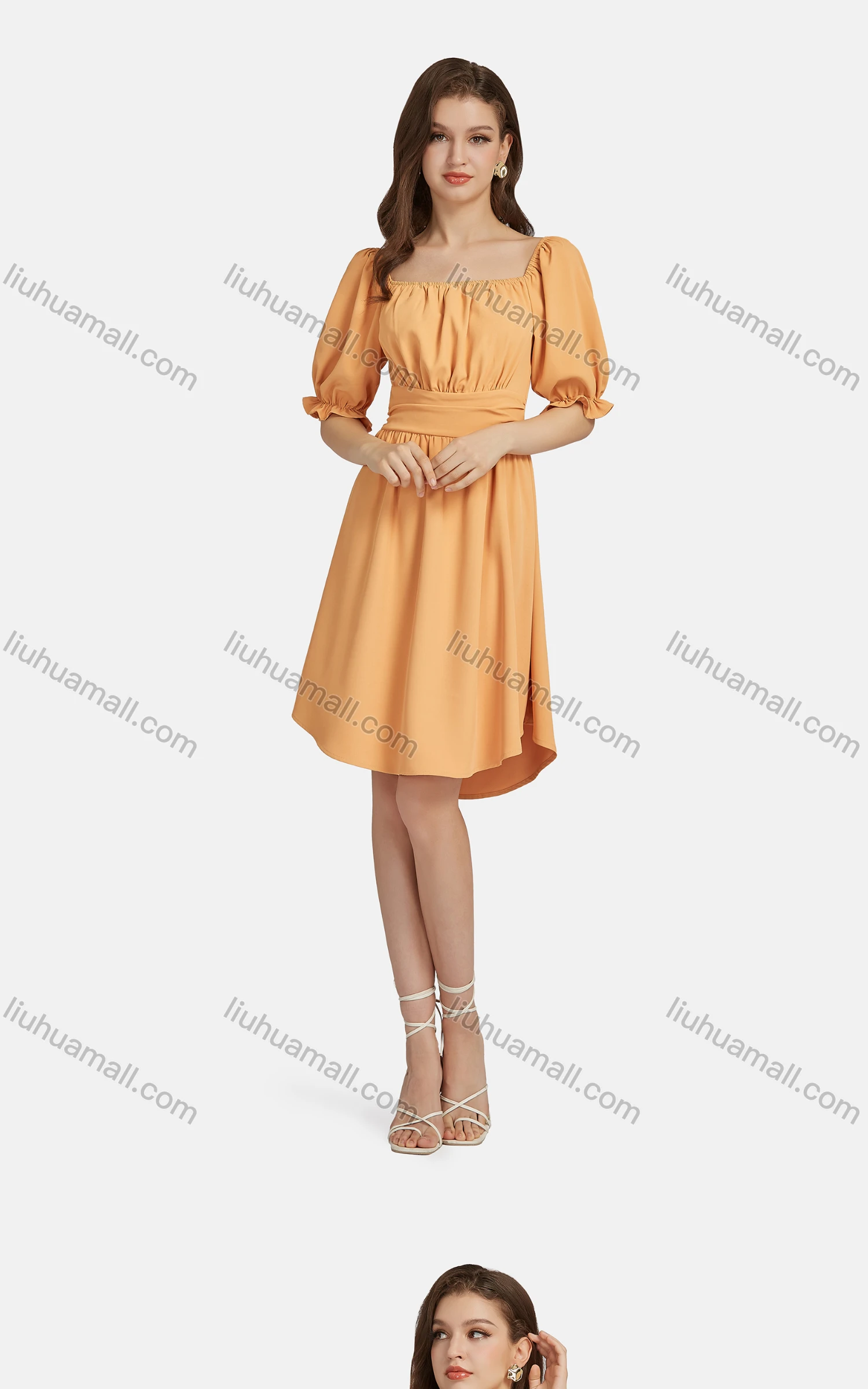 Wholesale Women's Casual Bateau Neck Poet Sleeve Peplum Curved Hem Dress 10110# - Liuhuamall