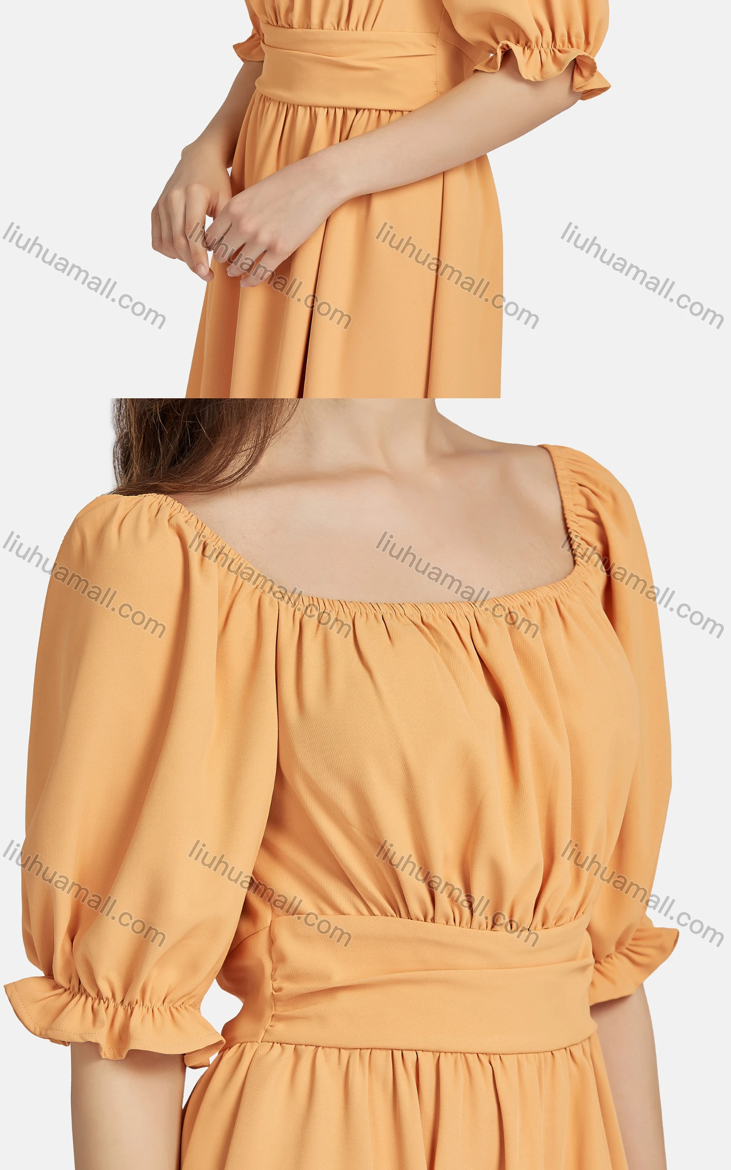 Wholesale Women's Casual Bateau Neck Poet Sleeve Peplum Curved Hem Dress 10110# - Liuhuamall