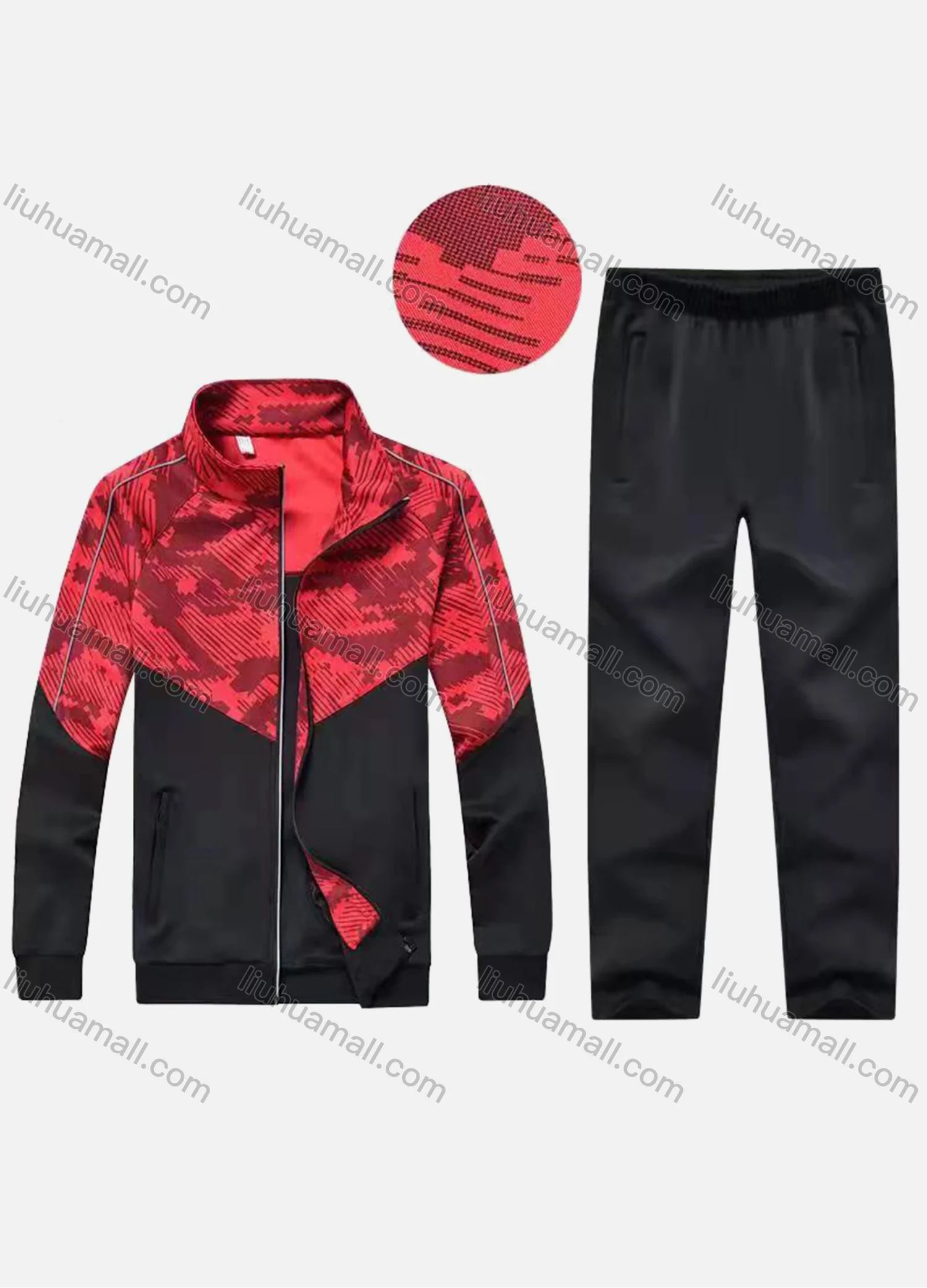 Wholesale Men's Athletic Workout Splicing Colorblock Stand Neck Zip Jacket & Elastic Waist Ankle Length Pants 2 Piece Set 30978# - Liuhuamall