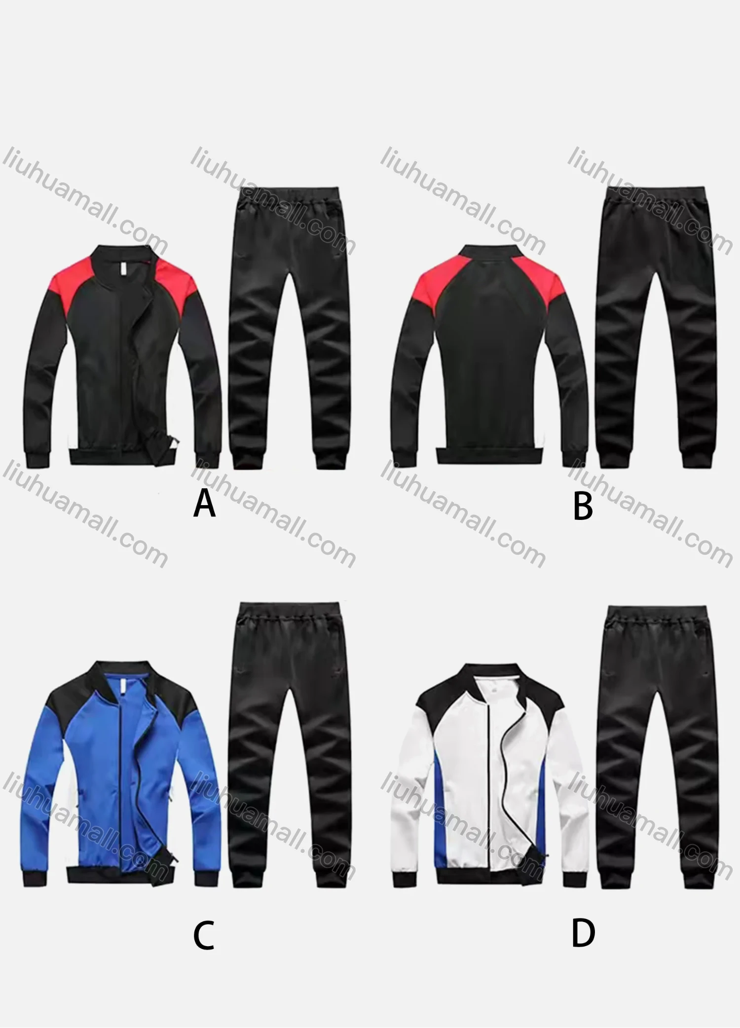 Wholesale Men's Athletic Workout Splicing Colorblock Stand Neck Zip Jacket & Elastic Waist Ankle Length Joggers 2 Piece Set 8868# - Liuhuamall