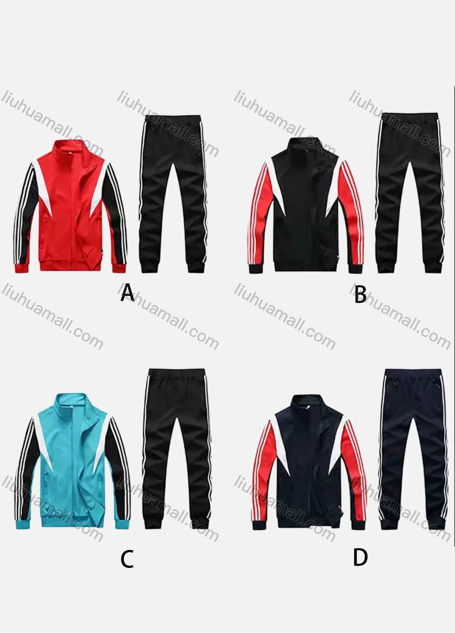 Wholesale Men's Athletic Workout Splicing Colorblock Stand Neck Zip Jacket & Elastic Waist Ankle Length Joggers 2 Piece Set 9905# - Liuhuamall