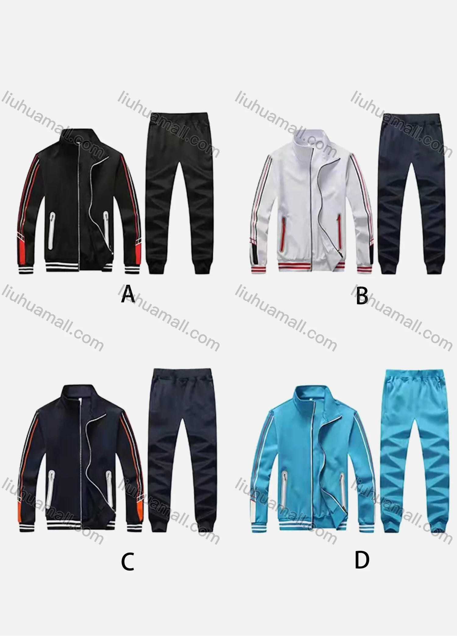 Wholesale Men's Athletic Workout Striped Stand Neck Zip Jacket & Elastic Waist Ankle Length Joggers 2 Piece Set 9906# - Liuhuamall