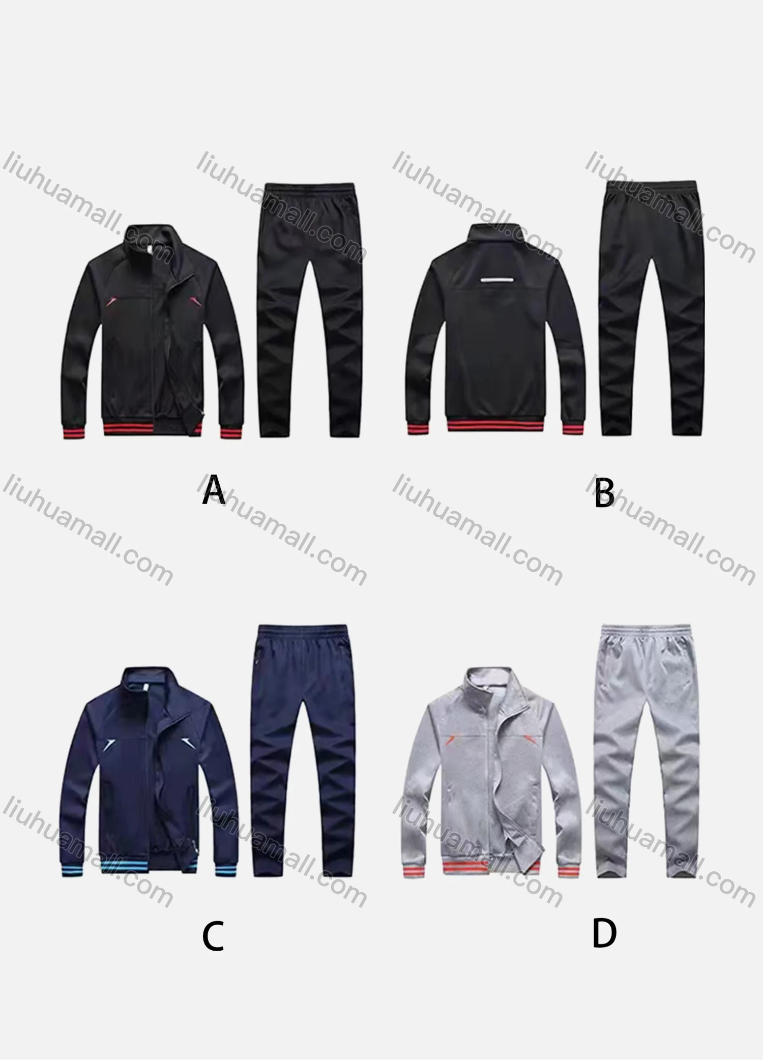 Wholesale Men's Athletic Workout Striped Stand Neck Zip Jacket & Elastic Waist Ankle Length Joggers 2 Piece Set 9973# - Liuhuamall