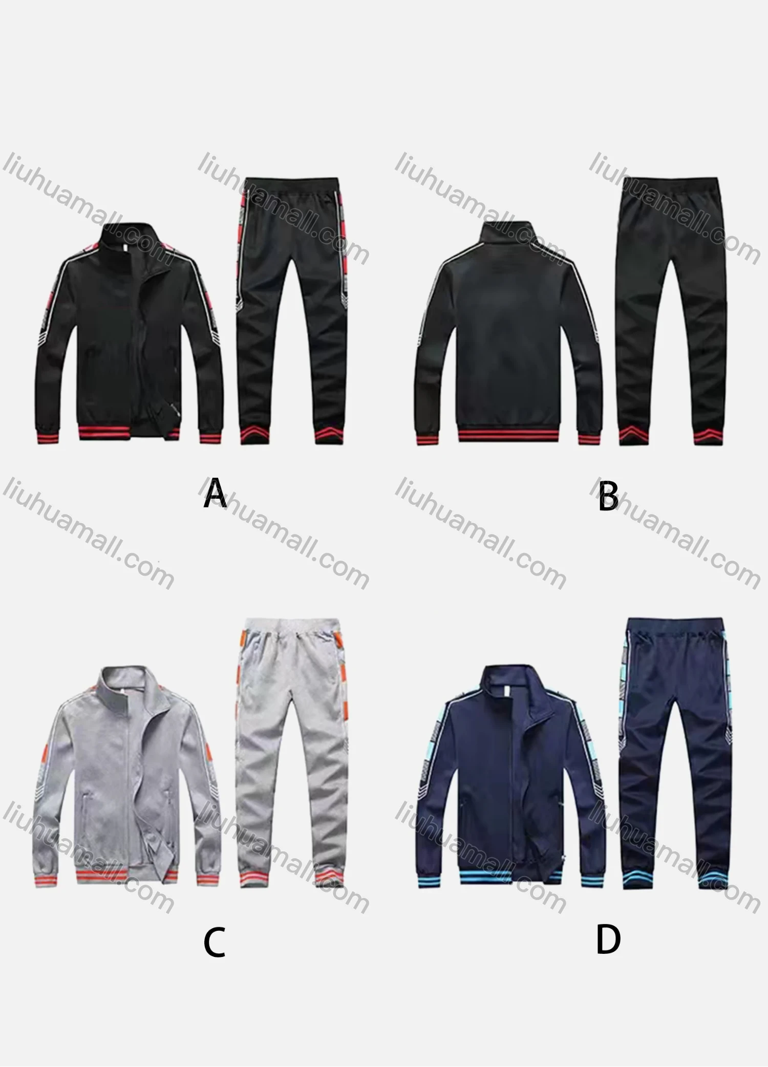 Wholesale Men's Athletic Workout Striped Stand Neck Zip Jacket & Elastic Waist Ankle Length Joggers 2 Piece Set 9975# - Liuhuamall