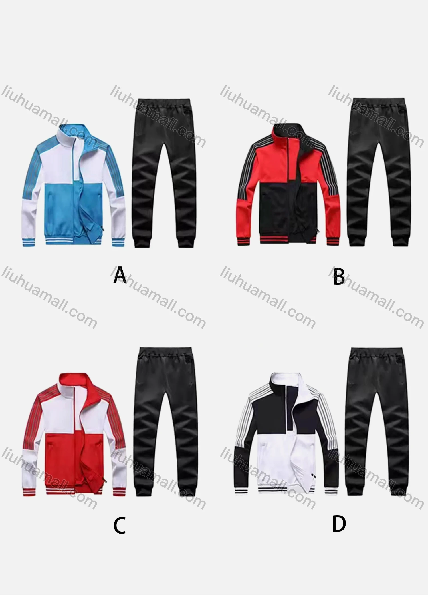 Wholesale Men's Athletic Workout Splicing Colorblock Stand Neck Zip Jacket & Elastic Waist Ankle Length Joggers 2 Piece Set 9977# - Liuhuamall