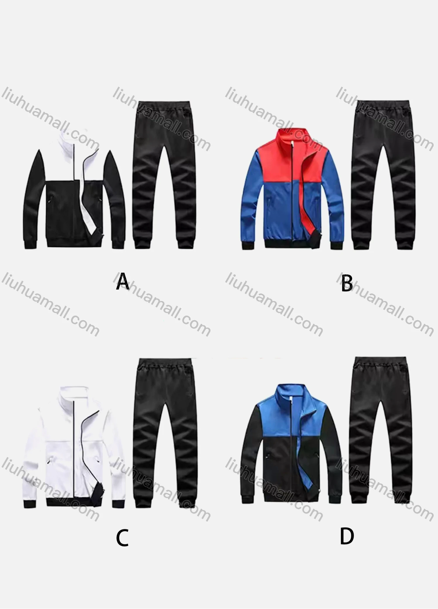 Wholesale Men's Athletic Workout Splicing Colorblock Stand Neck Zip Jacket & Elastic Waist Ankle Length Joggers 2 Piece Set 9979# - Liuhuamall