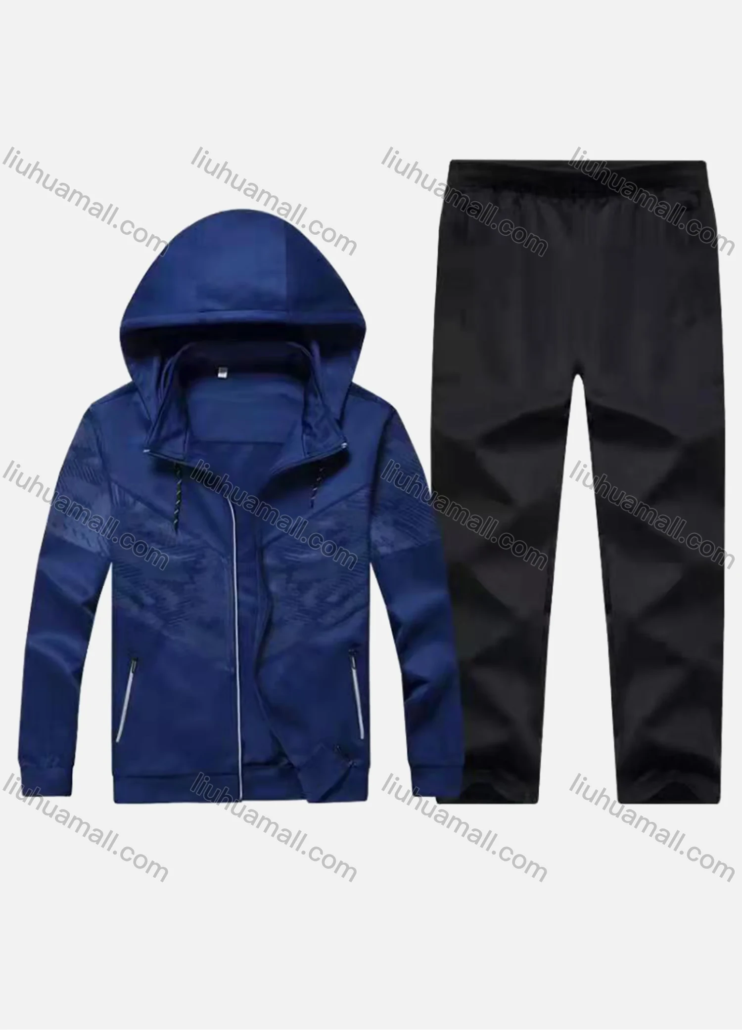 Wholesale Men's Plus Size Zip Pockets Plain Drawstring Zip Jacket & Elastic Waist Ankle Length Pants 2 Piece Set 30967# - Liuhuamall