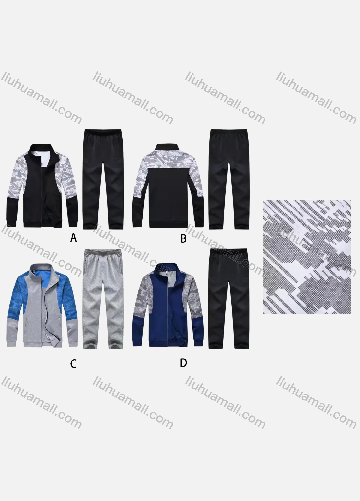 Wholesale Men's Athletic Workout Splicing Colorblock Stand Neck Zip Jacket & Elastic Waist Ankle Length Pants 2 Piece Set 30979# - Liuhuamall