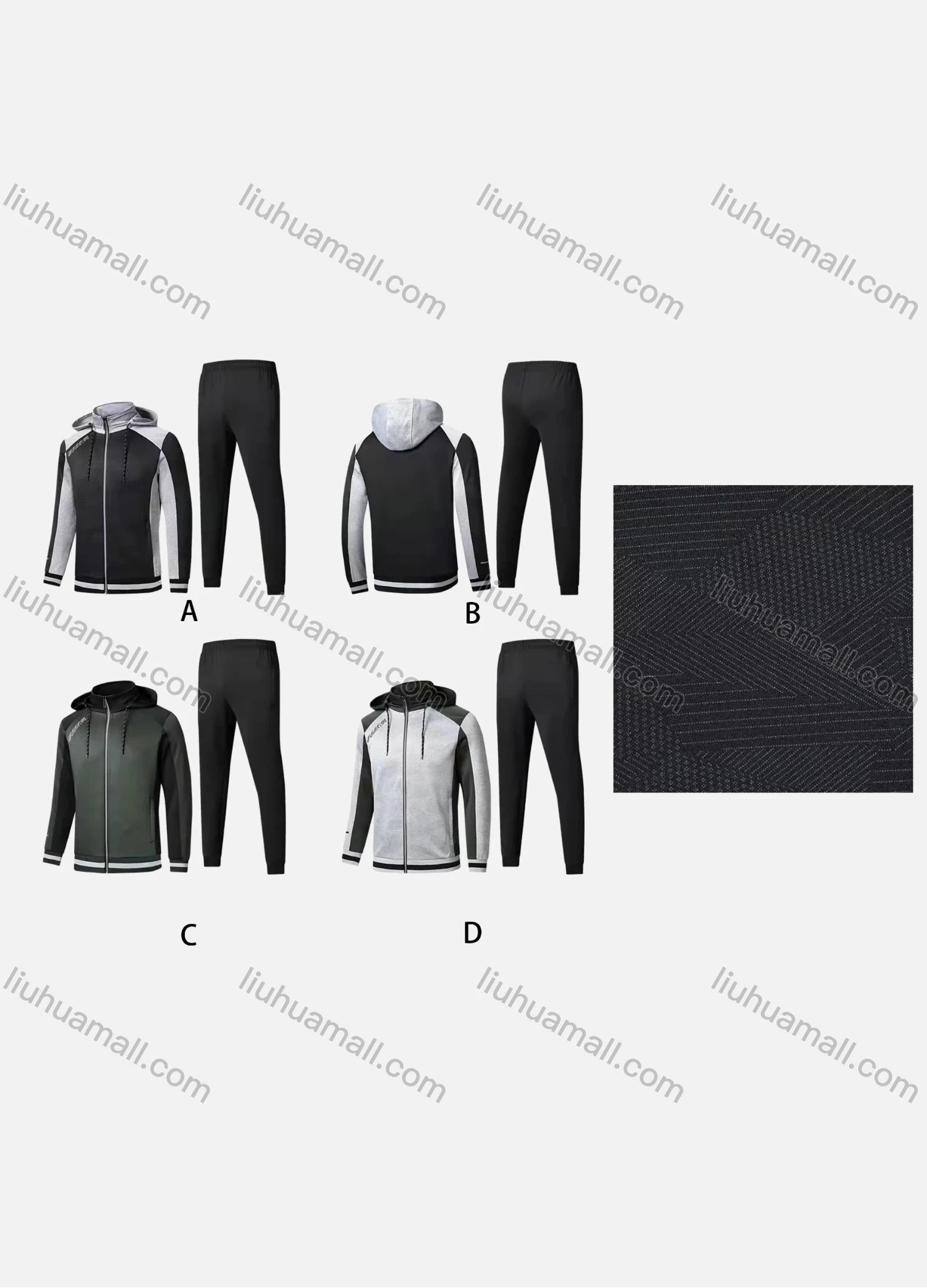 Wholesale Men's Athletic Workout Colorblock Drawstring Zip Hoodie & Elastic Waist Ankle Length Joggers 2 Piece Set 32371# - Liuhuamall