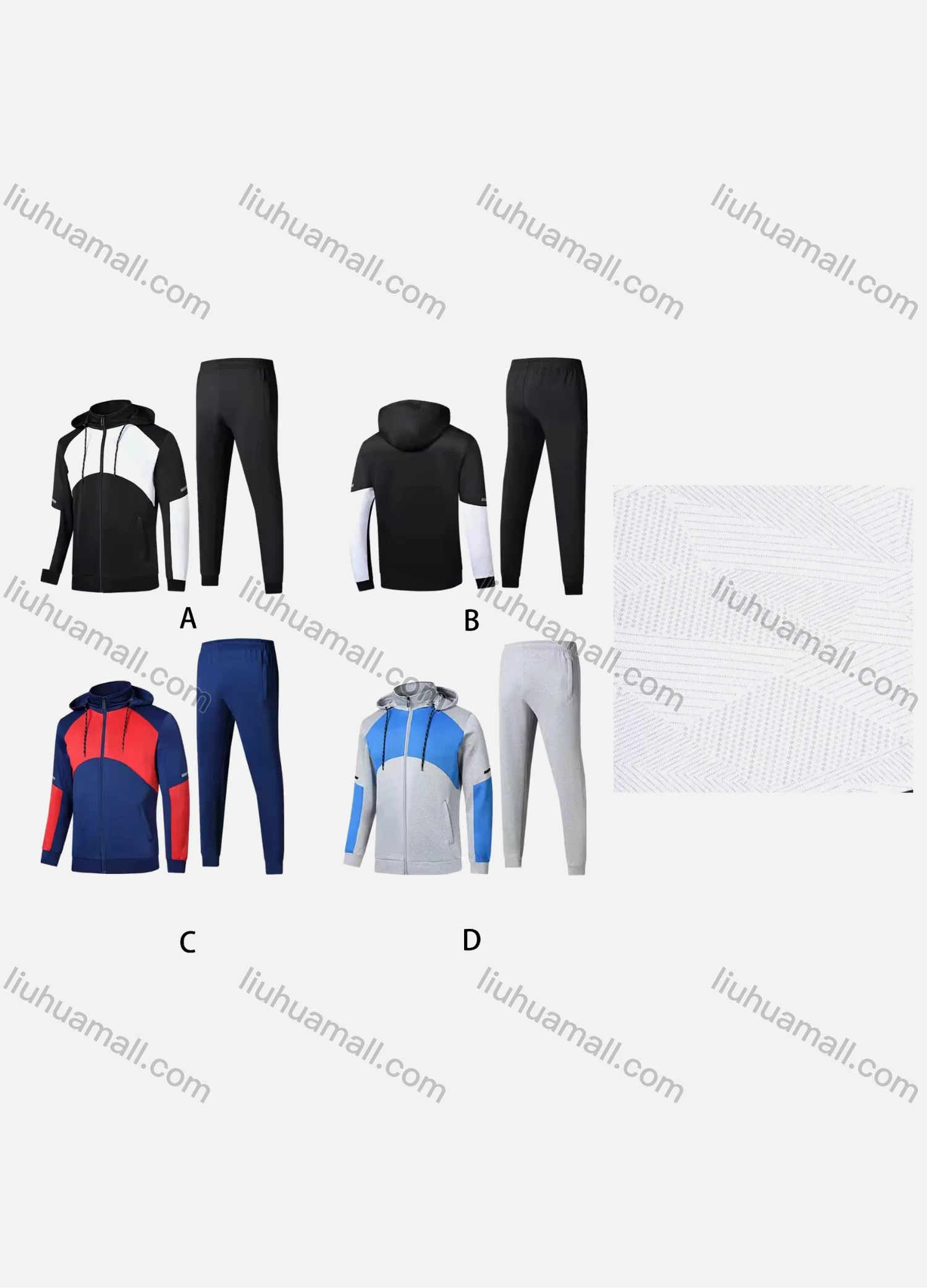 Wholesale Men's Athletic Workout Colorblock Drawstring Zip Hoodie & Elastic Waist Ankle Length Joggers 2 Piece Set 32372# - Liuhuamall