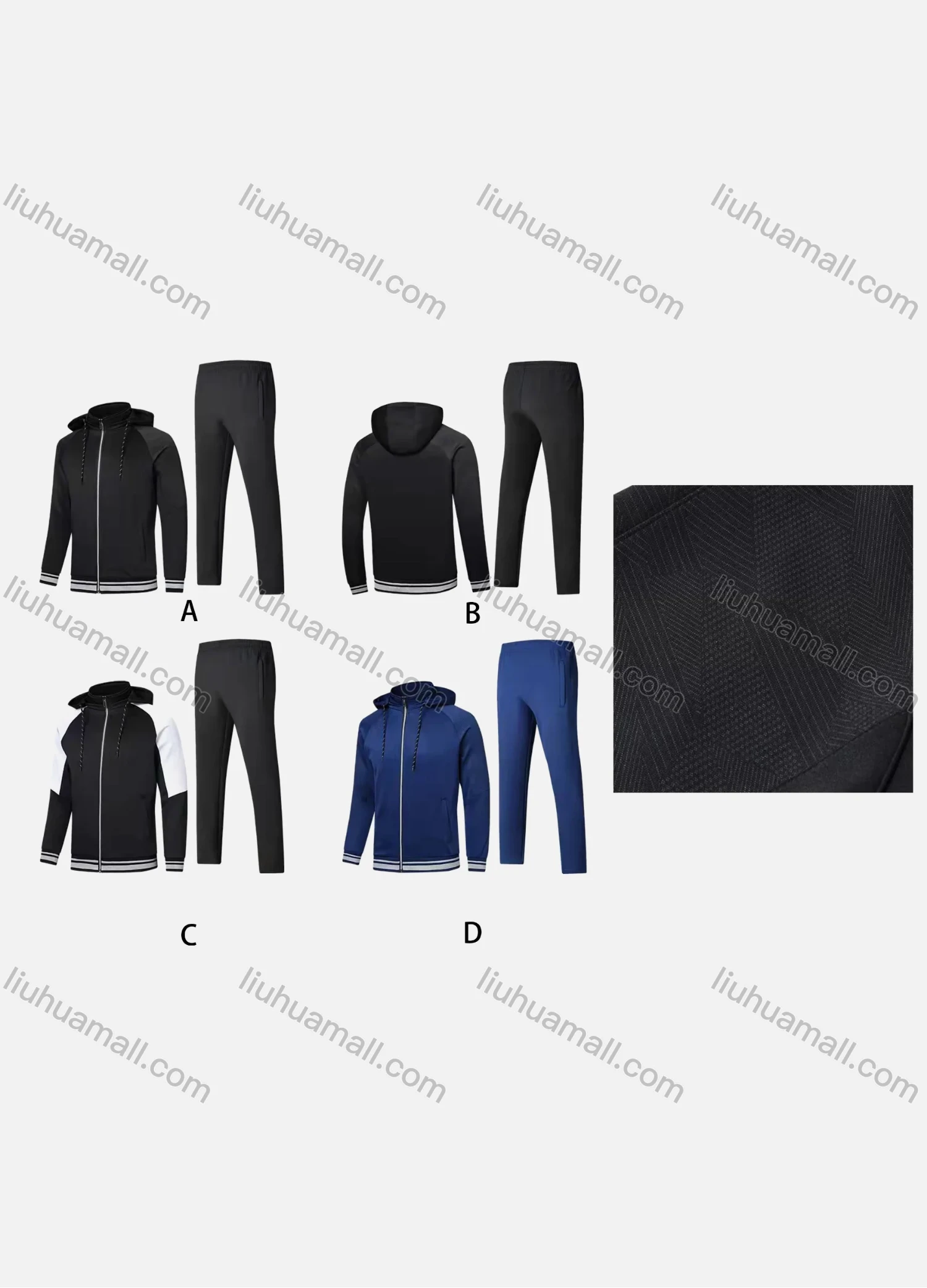 Wholesale Men's Athletic Workout Colorblock Drawstring Zip Hoodie & Elastic Waist Ankle Length Joggers 2 Piece Set 32376# - Liuhuamall