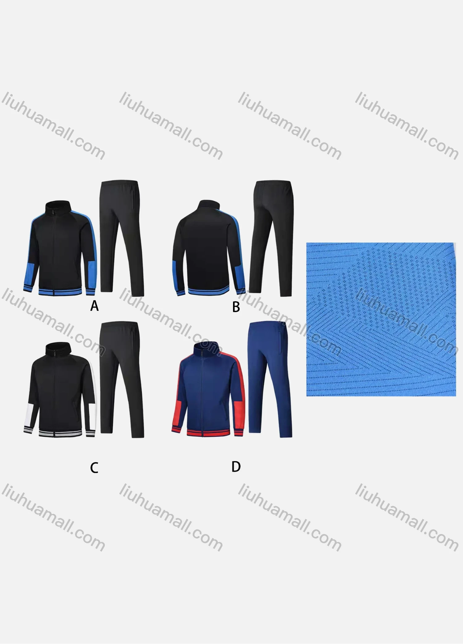 Wholesale Men's Athletic Workout Splicing Colorblock Stand Neck Zip Jacket & Elastic Waist Ankle Length Jogger 2 Piece Set 32377# - Liuhuamall