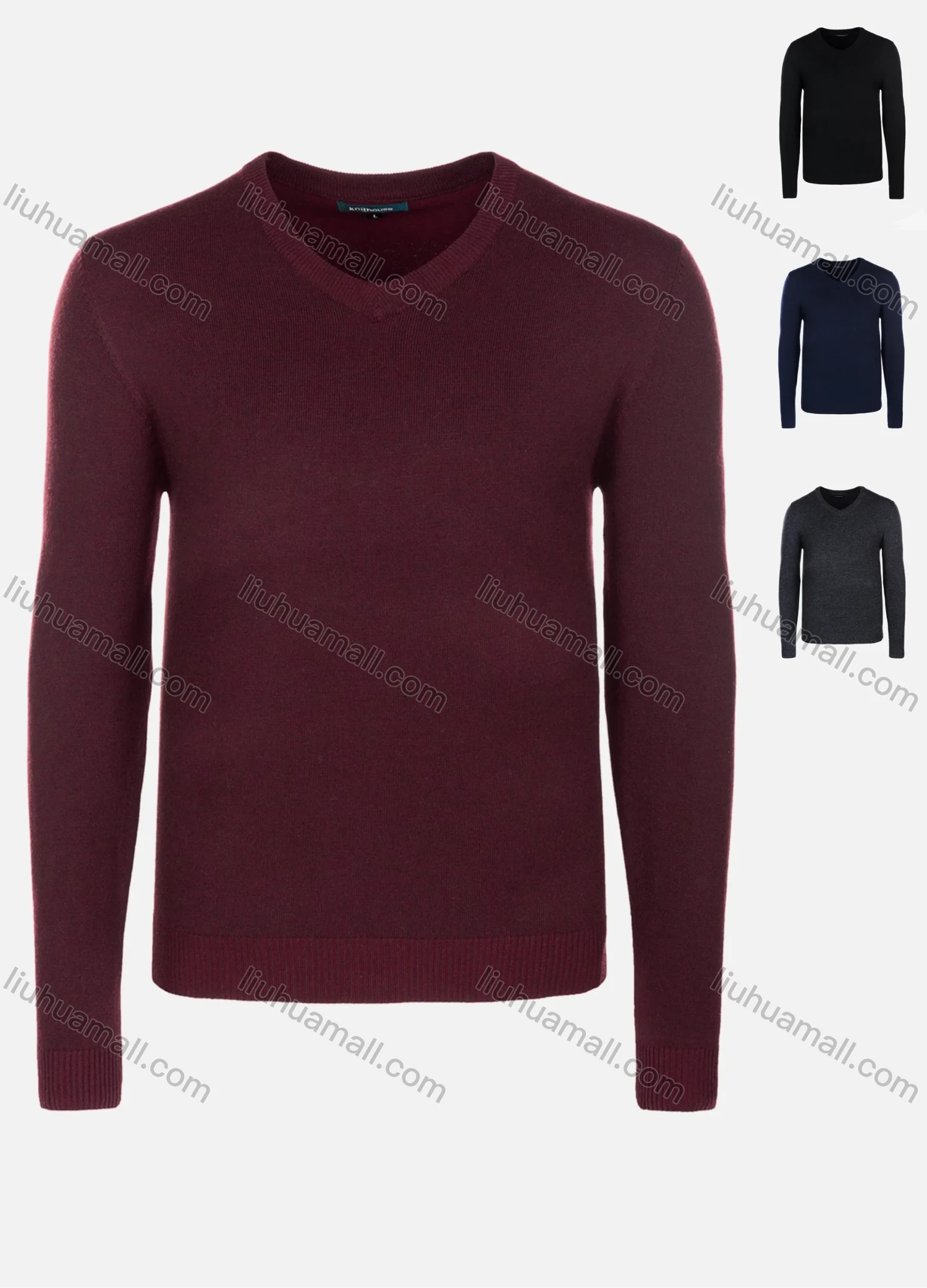 Wholesale Men's Casual Slim Fit Plain V Neck Long Sleeve Wool Blend Sweater 8101# - Liuhuamall