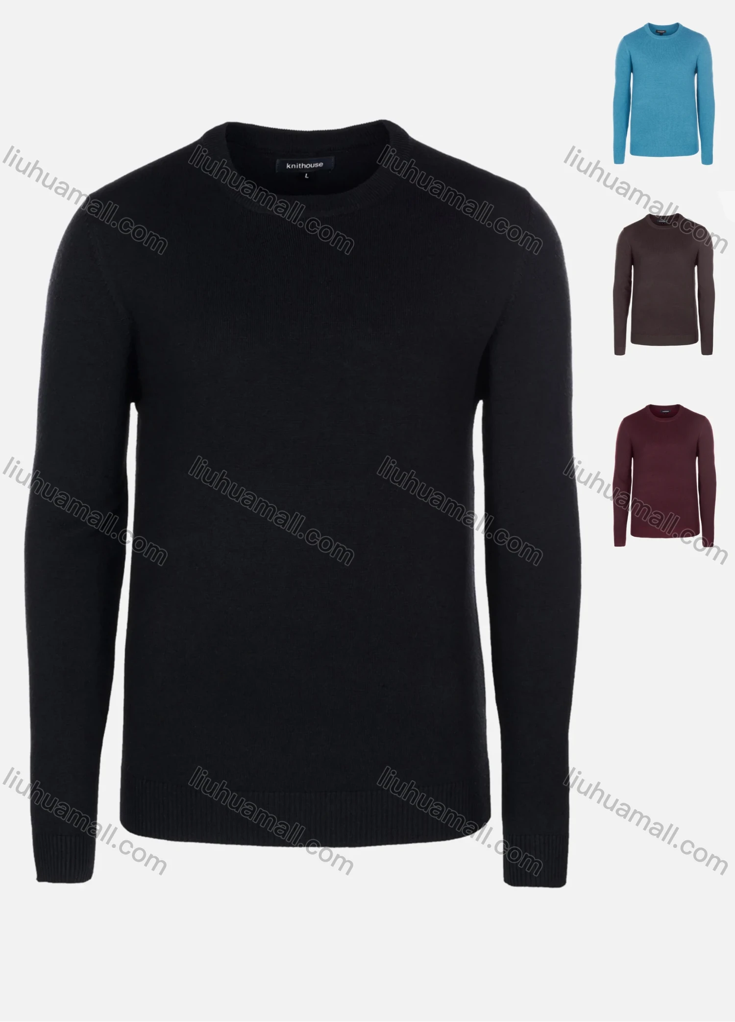 Wholesale Men's Casual Slim Fit Plain Crew Neck Long Sleeve Wool Blend Sweater 8102# - Liuhuamall